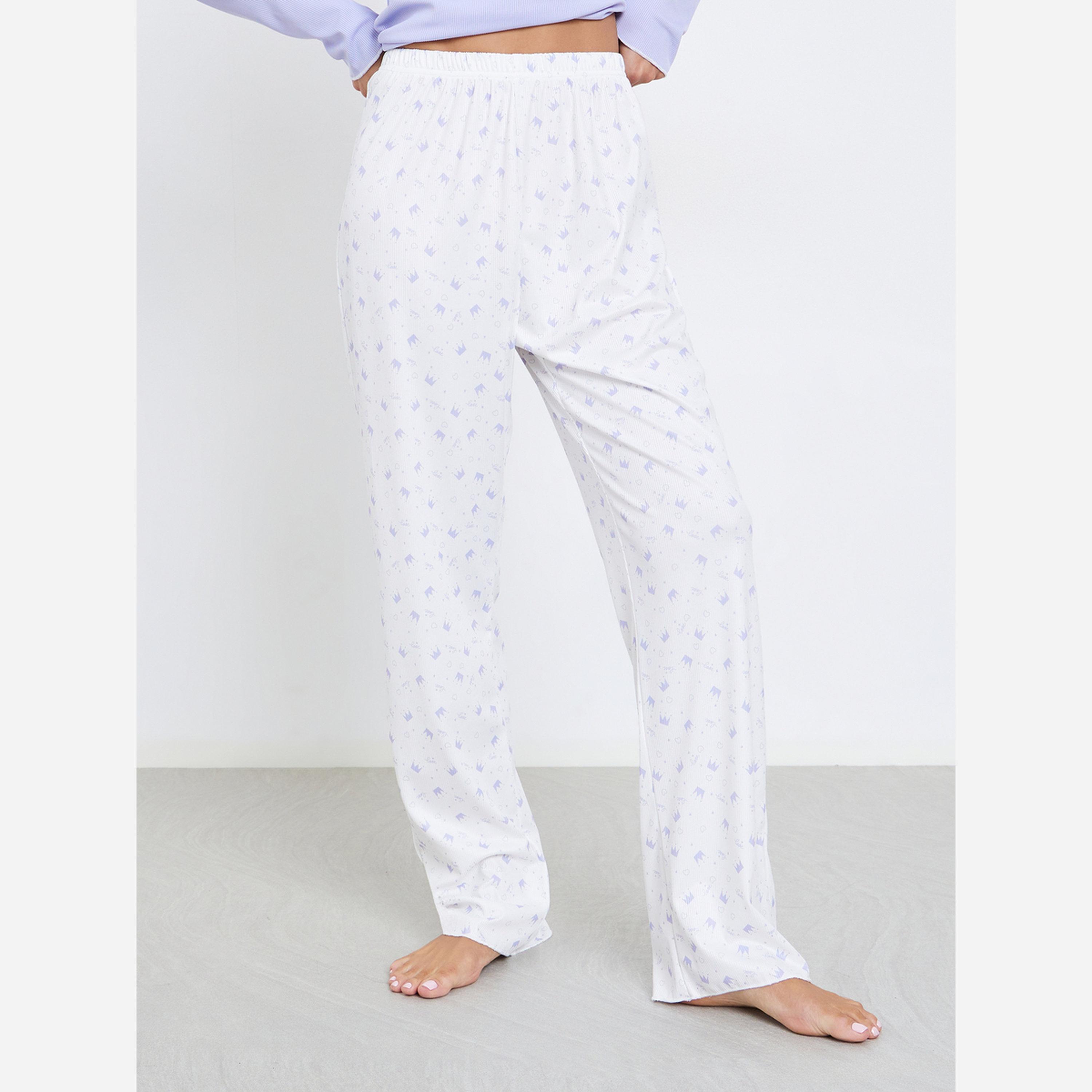 Styli Lace Trim T-Shirt and Printed Pyjama Set-women-clothing-nightwear-pyjamas-longsets-image-4