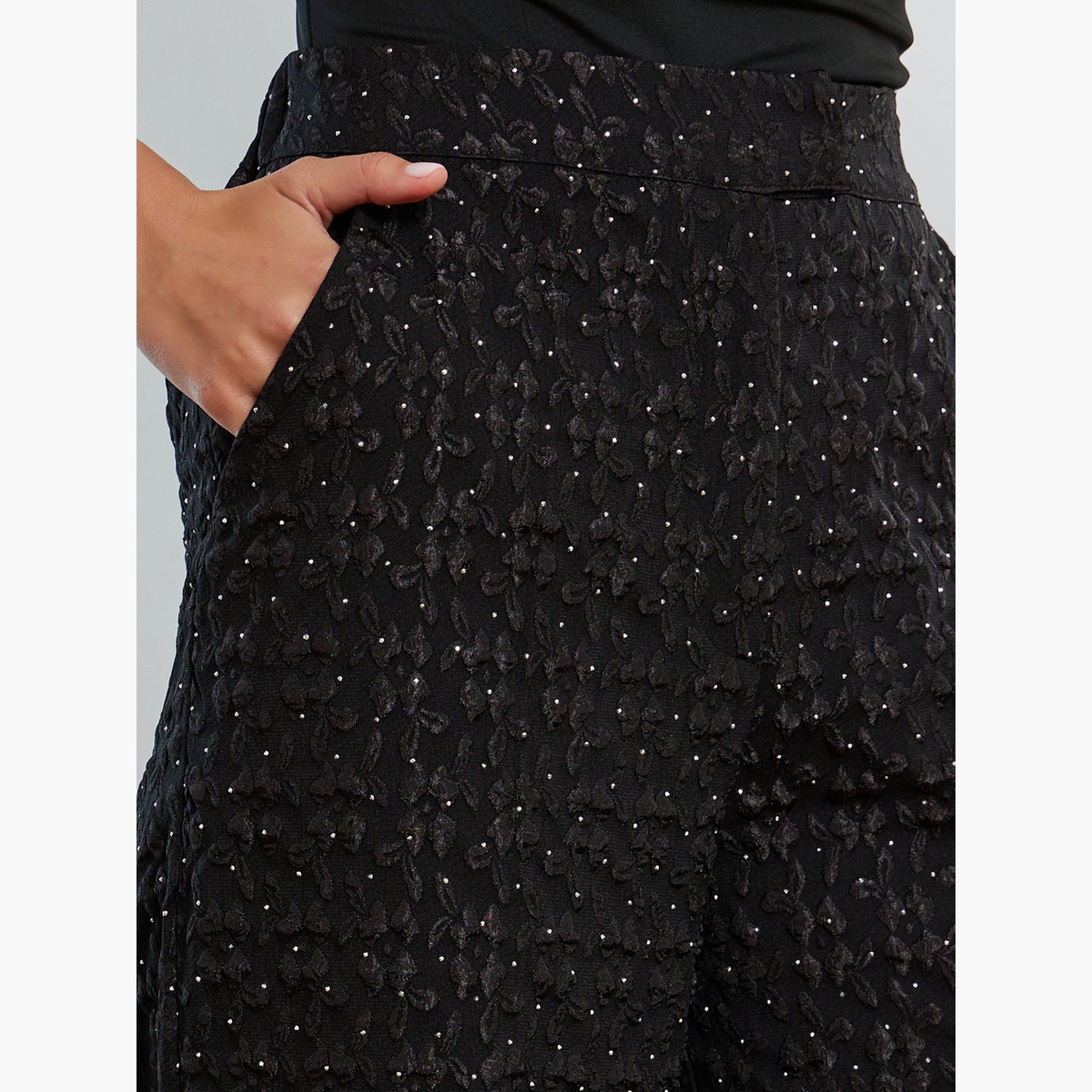 Styli Women Black Jacquard Wide Leg Trousers-women-clothing-bottoms-trousers-image-3