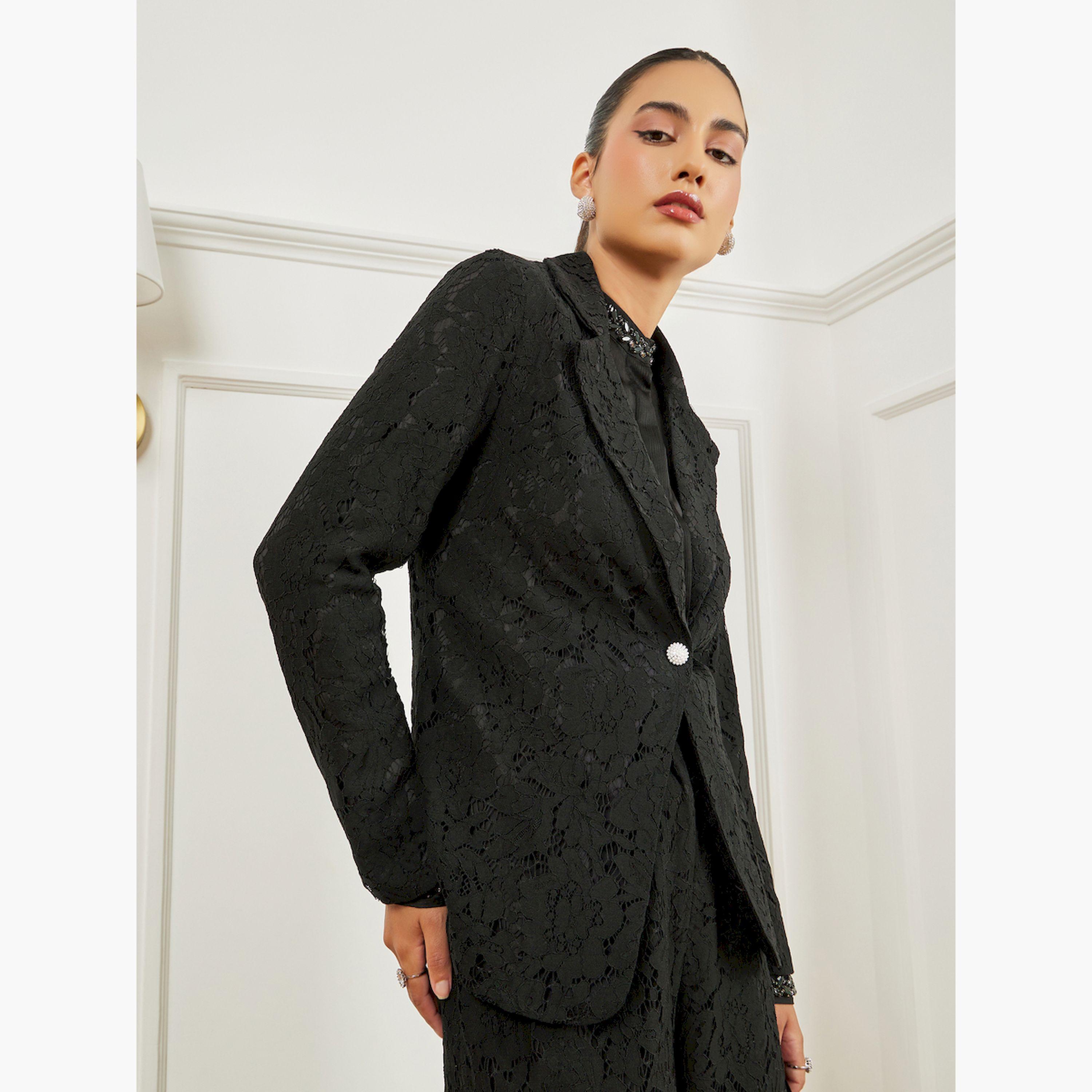 Styli Black Regular Fit Regular Length Lace Blazer-women-clothing-coatsandjackets-blazers-image-3