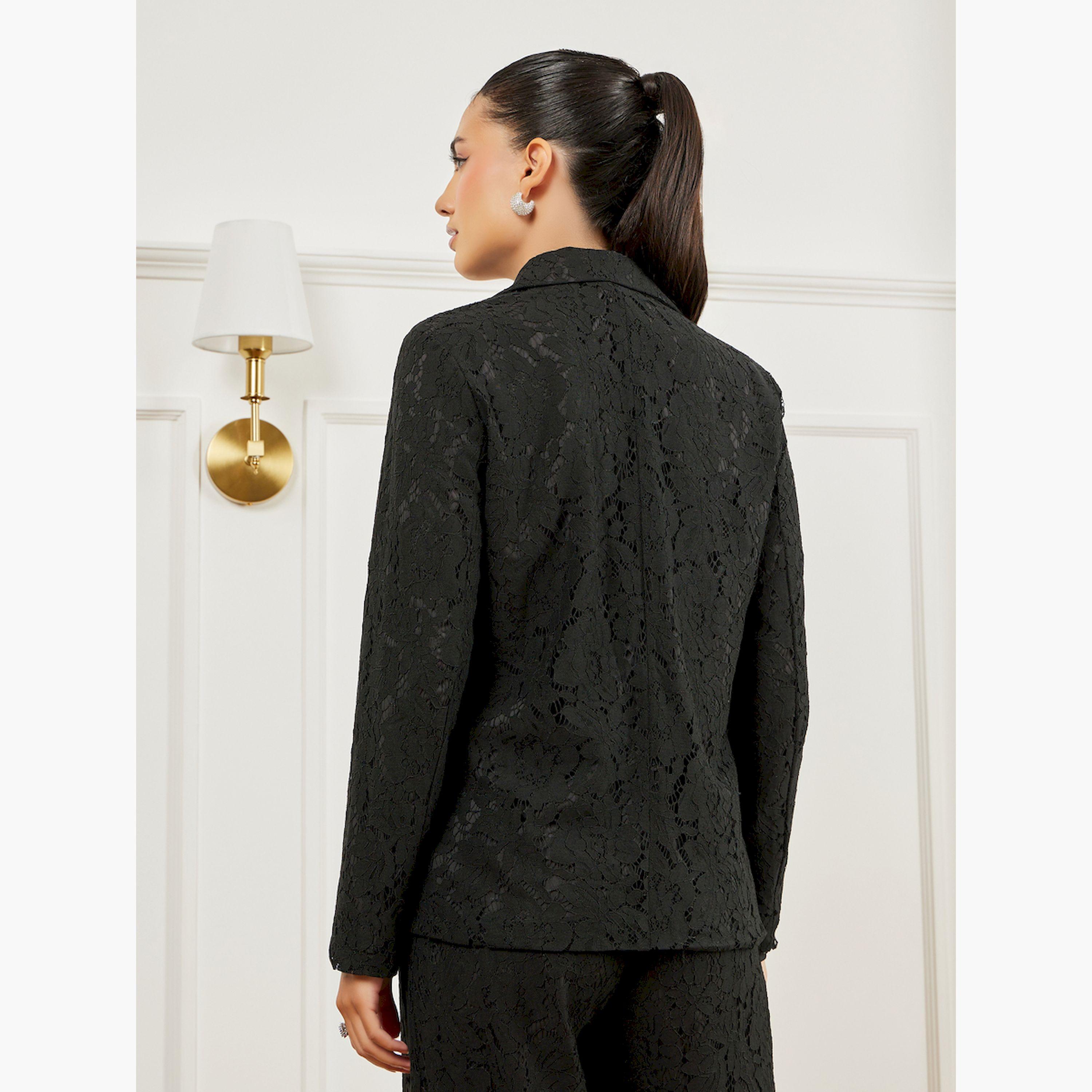 Styli Black Regular Fit Regular Length Lace Blazer-women-clothing-coatsandjackets-blazers-image-4