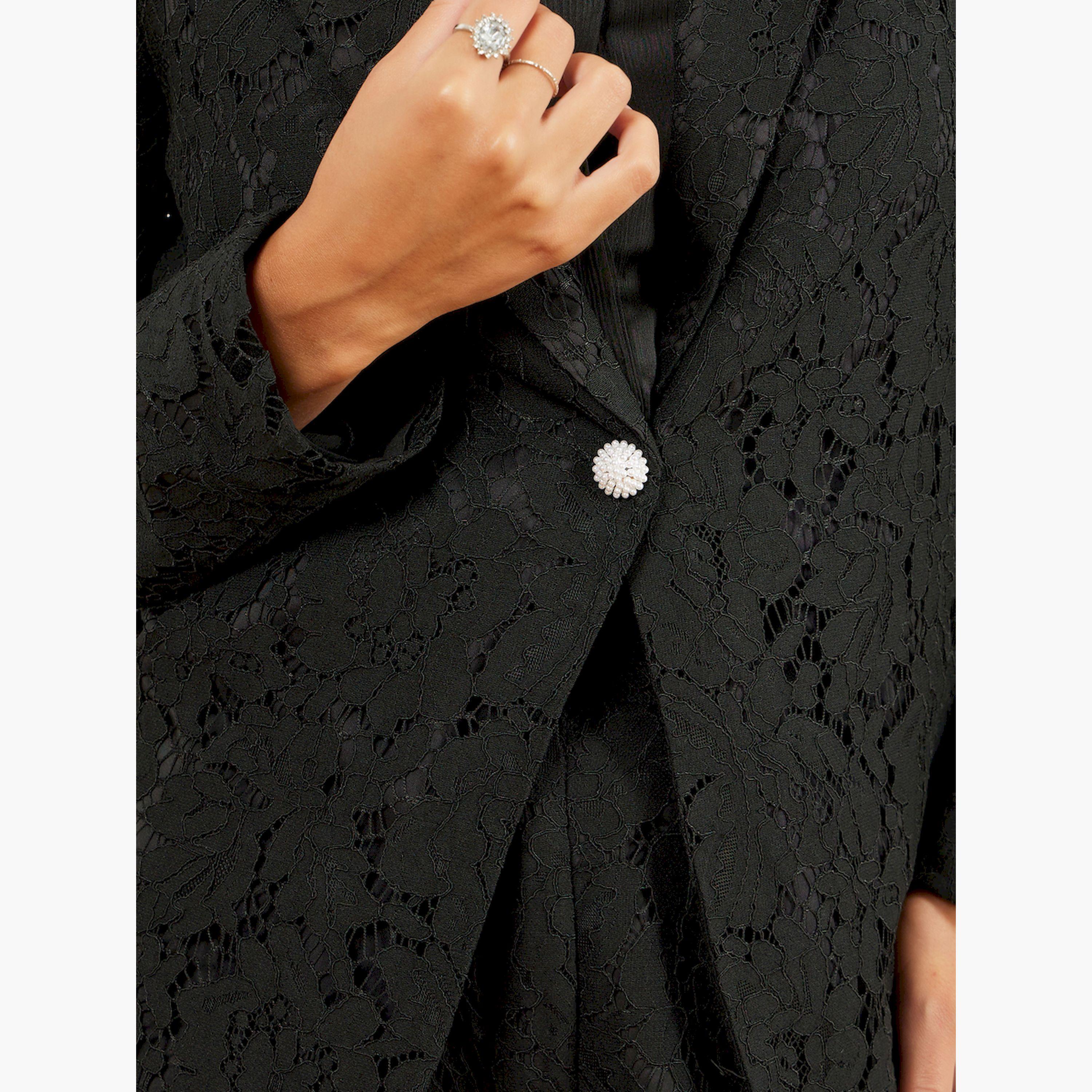 Styli Black Regular Fit Regular Length Lace Blazer-women-clothing-coatsandjackets-blazers-image-5