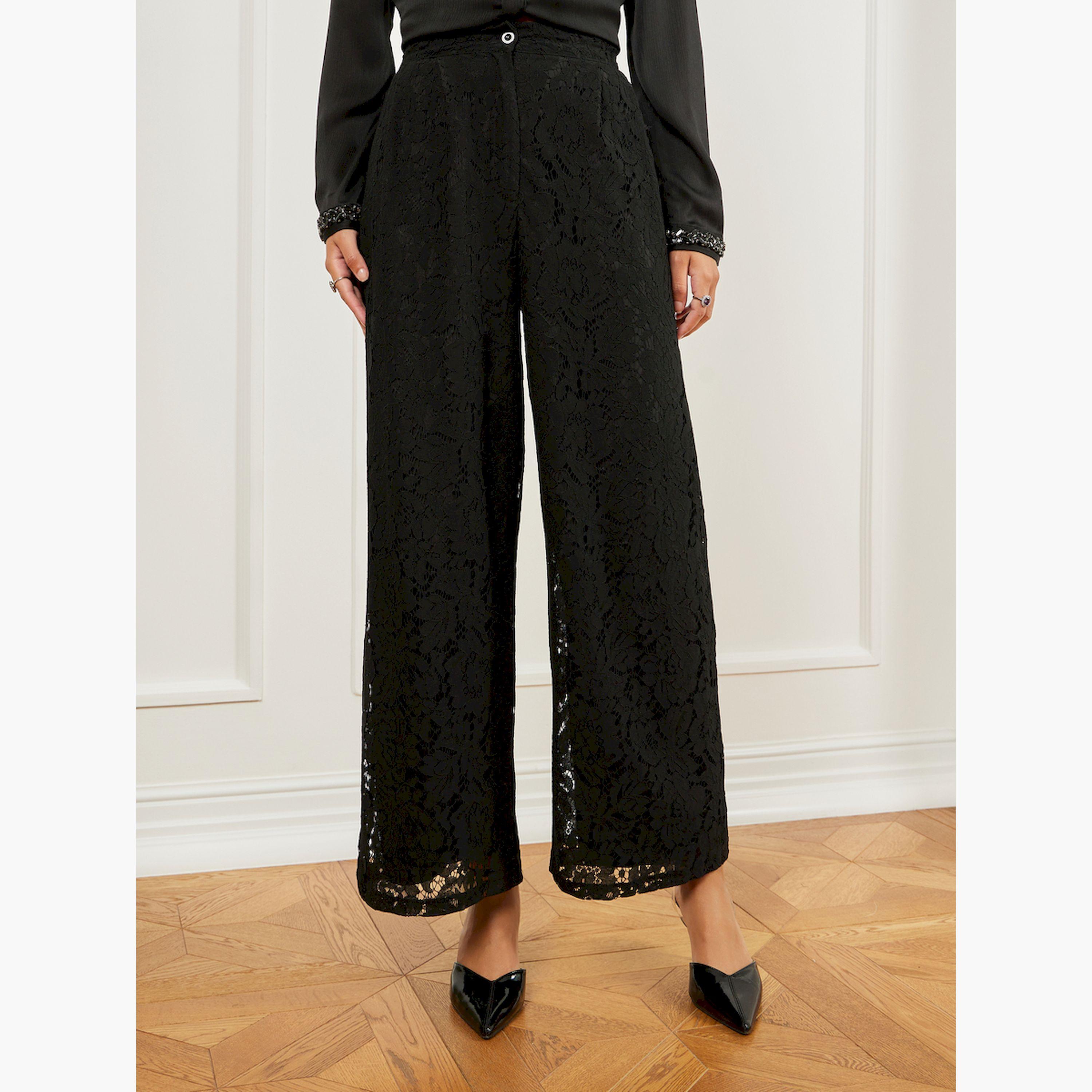 Styli Black Wide Leg All-Lace Pants-women-clothing-bottoms-trousers-image-1