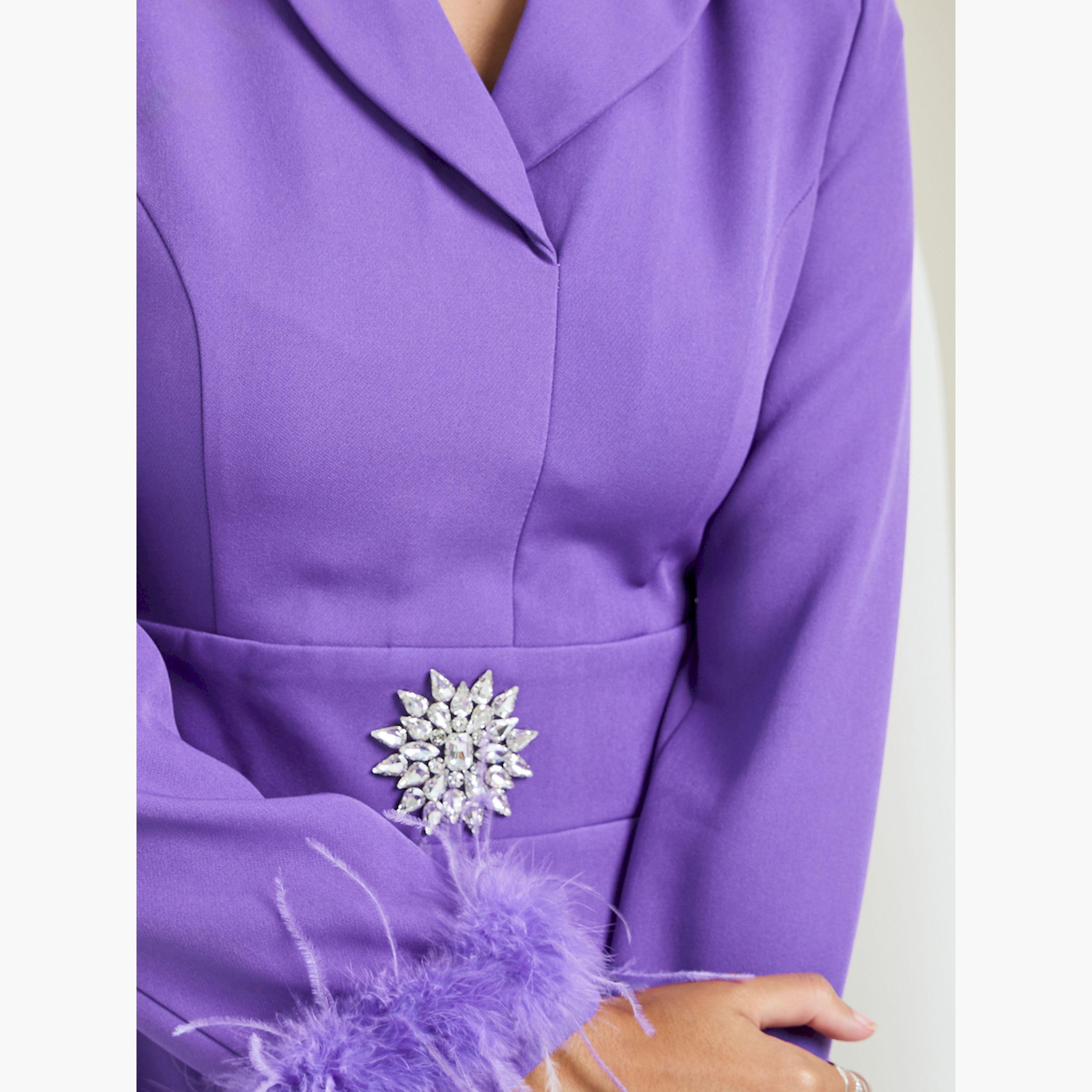 Styli Purple Faux Fur Trim Blazer Midi Dress-women-clothing-dresses-image-5