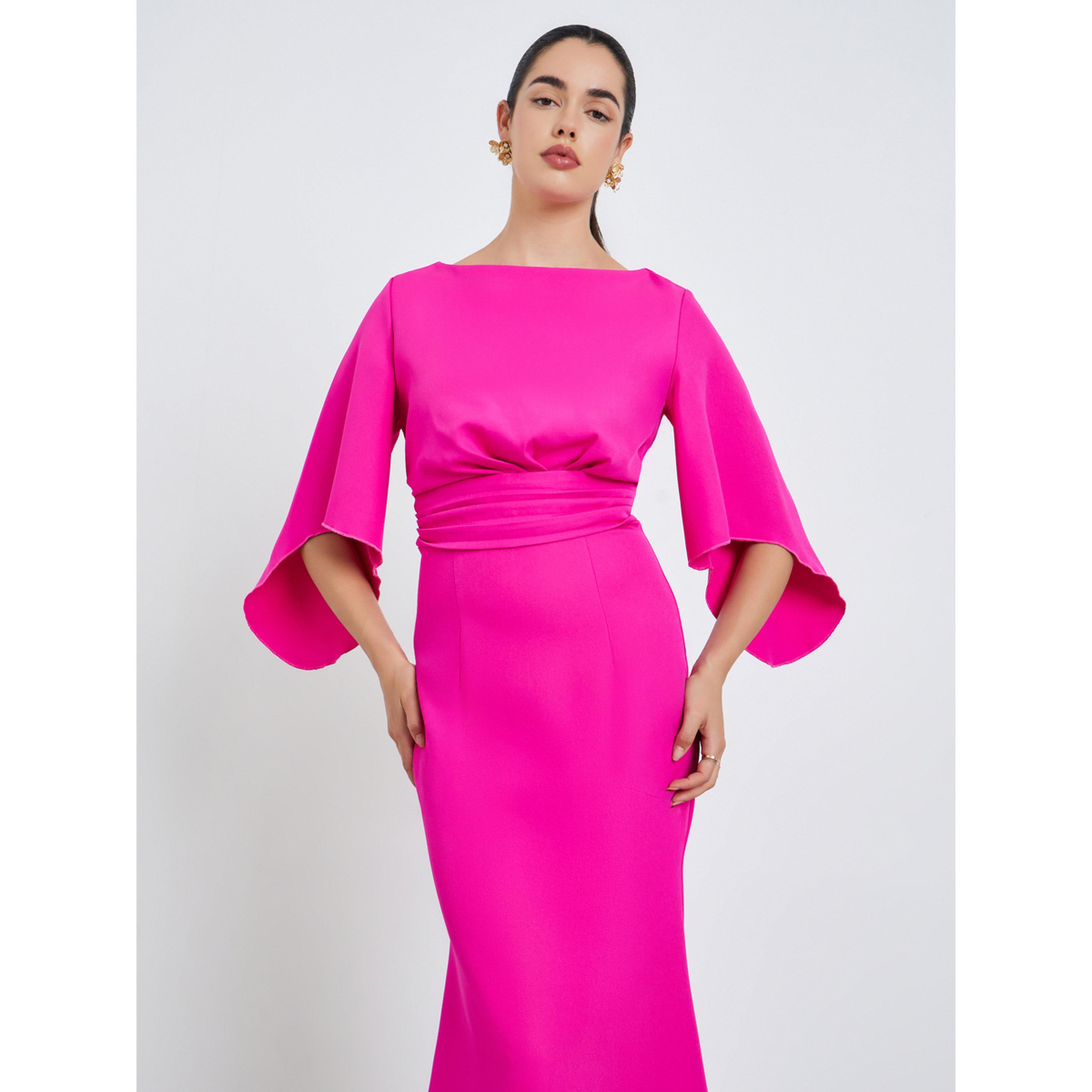 Styli Women Pink A-Line Maxi Dress with 3/4 Sleeves-women-clothing-dresses-image-2