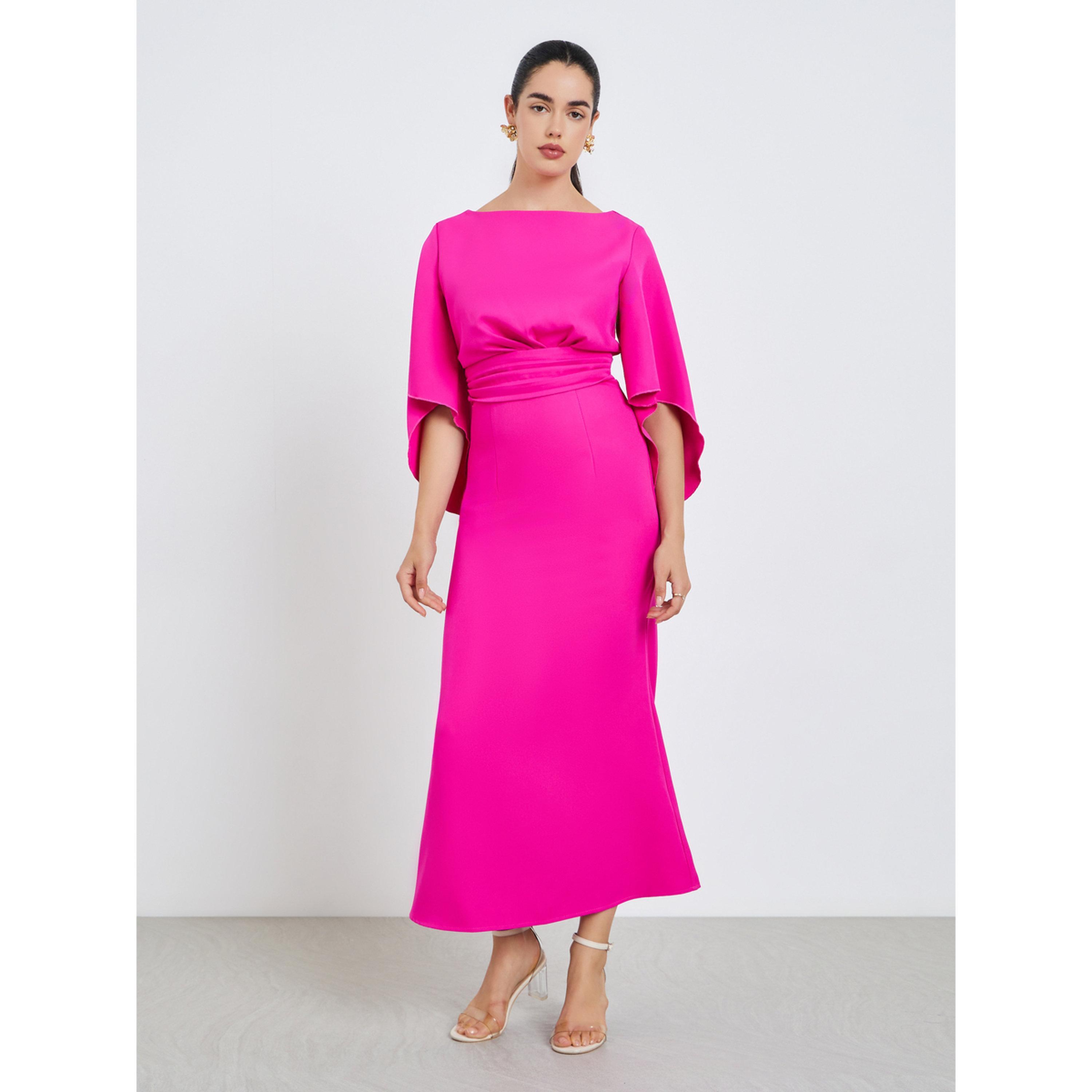 Styli Women Pink A-Line Maxi Dress with 3/4 Sleeves-women-clothing-dresses-image-3