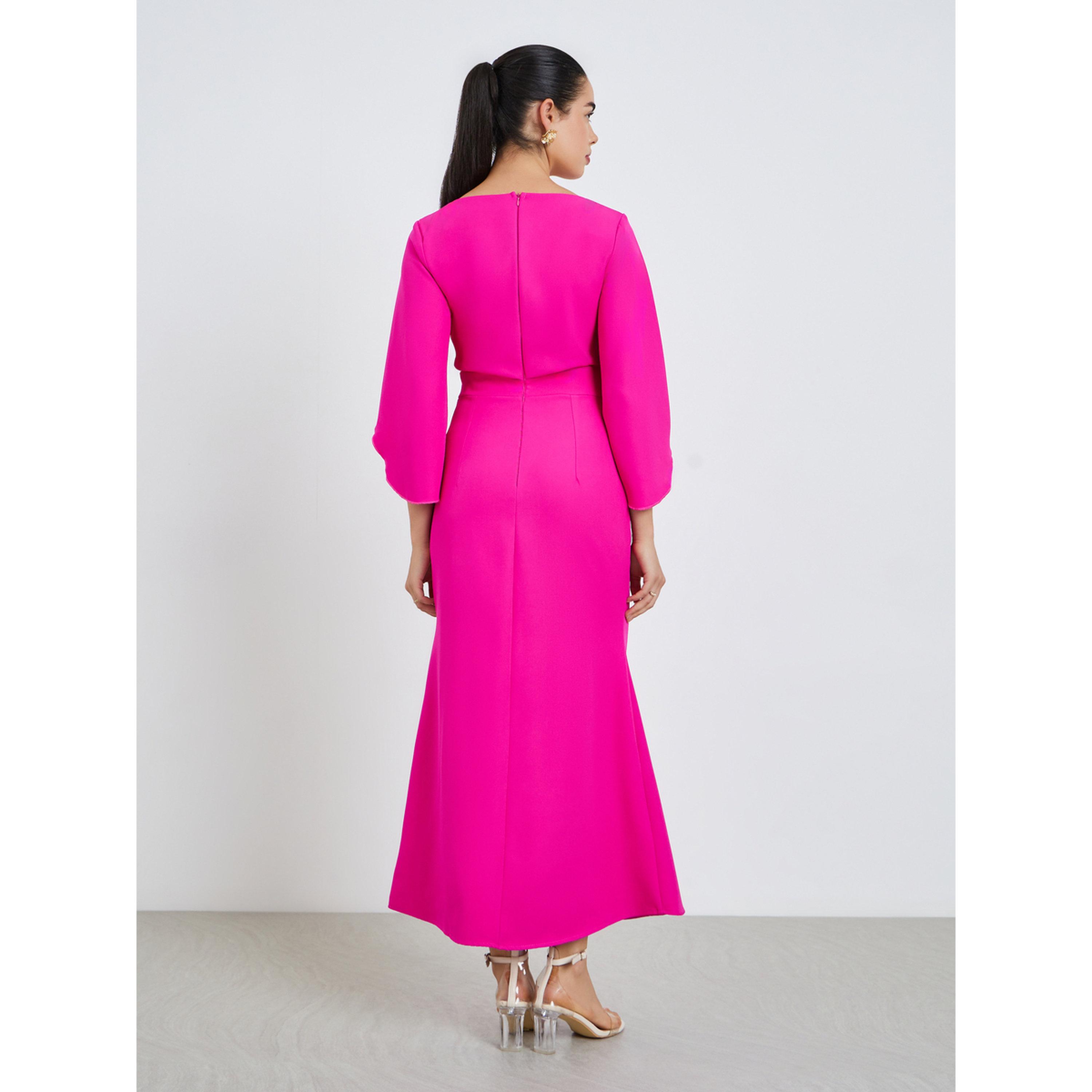 Styli Women Pink A-Line Maxi Dress with 3/4 Sleeves-women-clothing-dresses-image-4