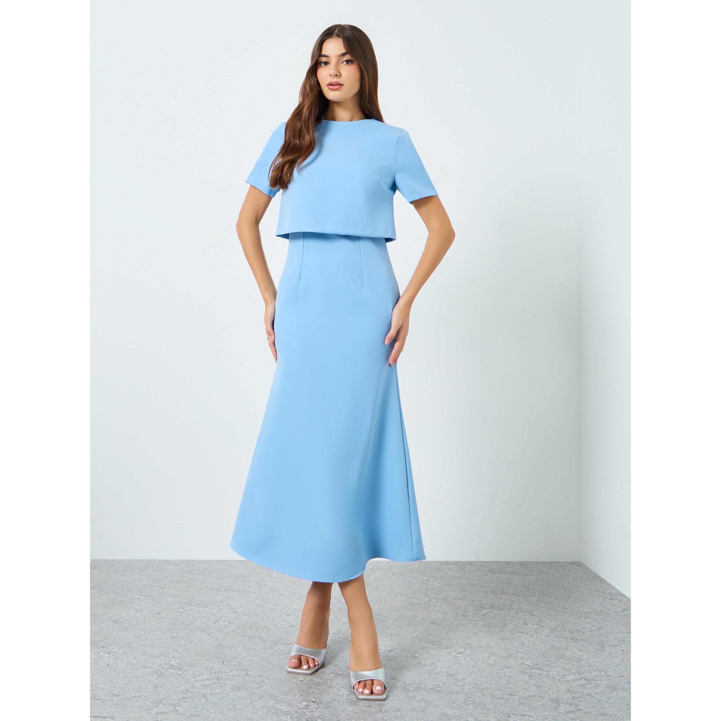 Styli Women Blue Short Sleeves A-Line Maxi Dress-women-clothing-dresses-image-2