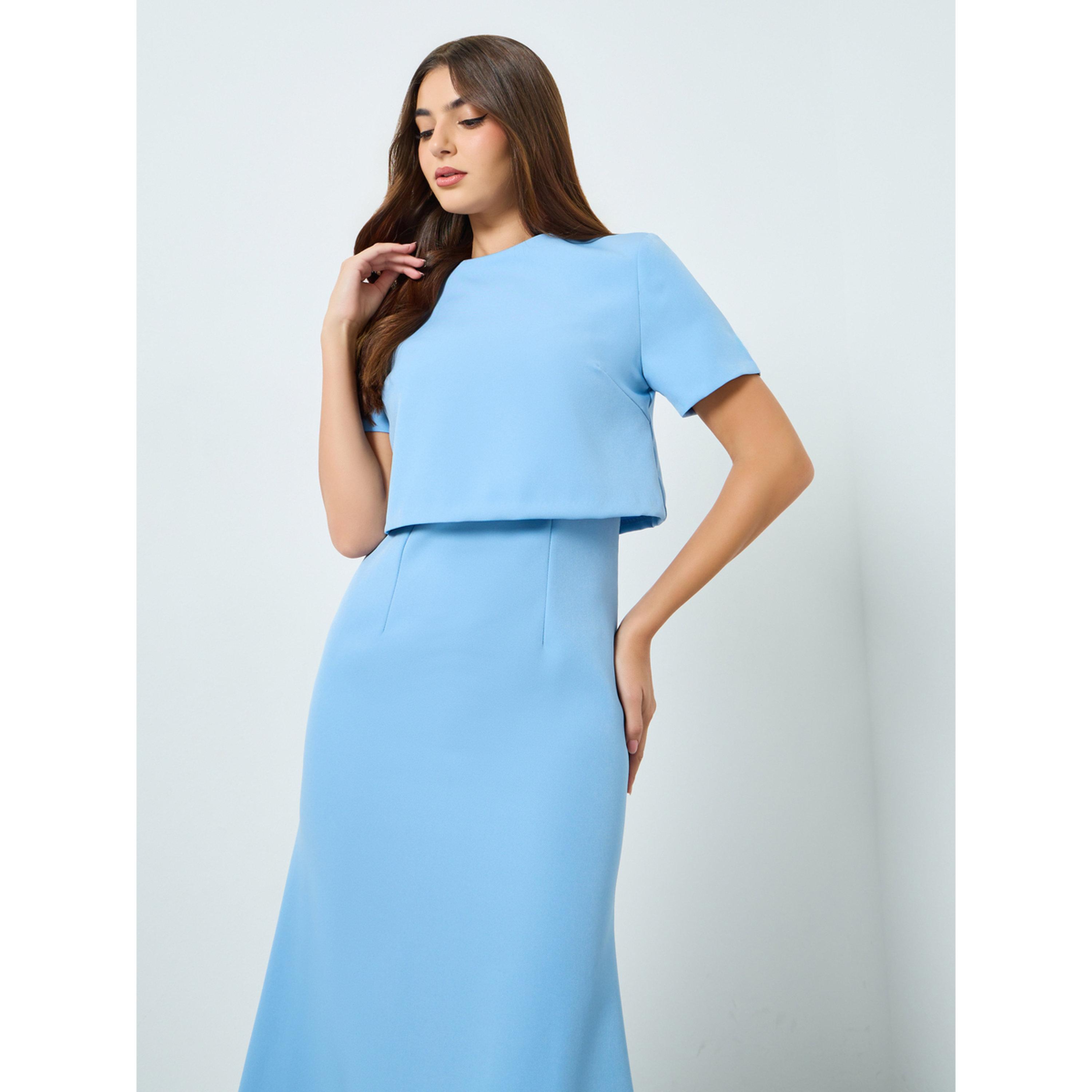 Styli Women Blue Short Sleeves A-Line Maxi Dress-women-clothing-dresses-image-3