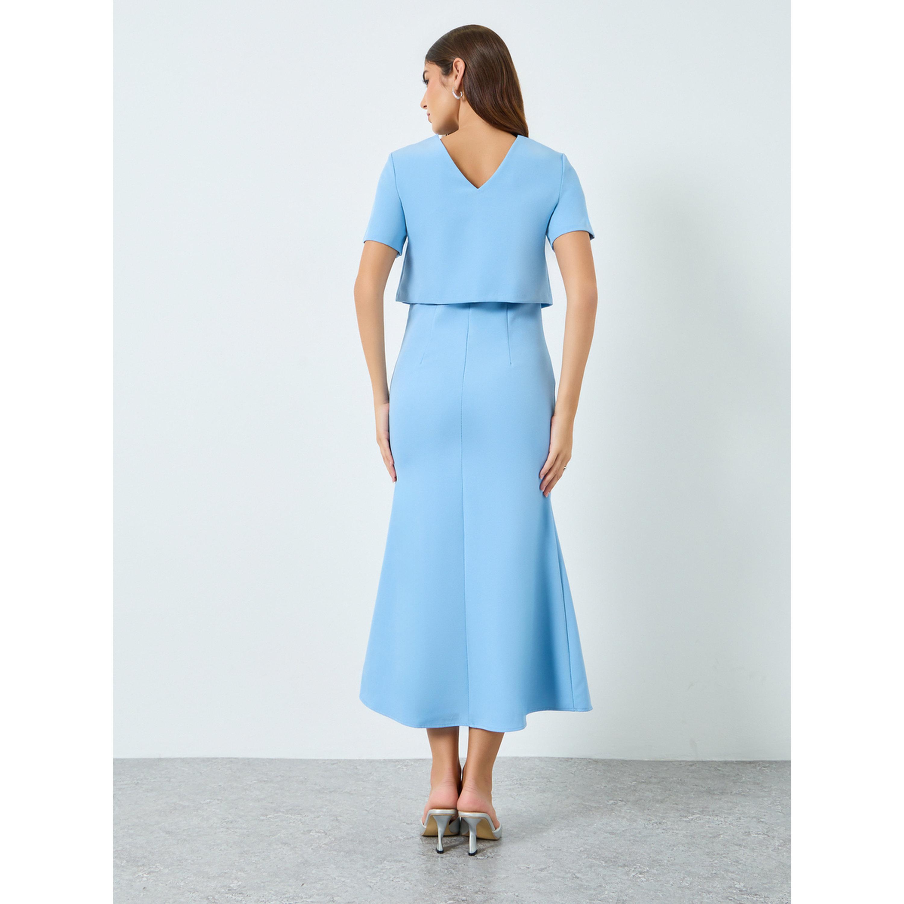 فستان طويل بحافة واسعة وأكمام قصيرة-women-clothing-dresses-image-4