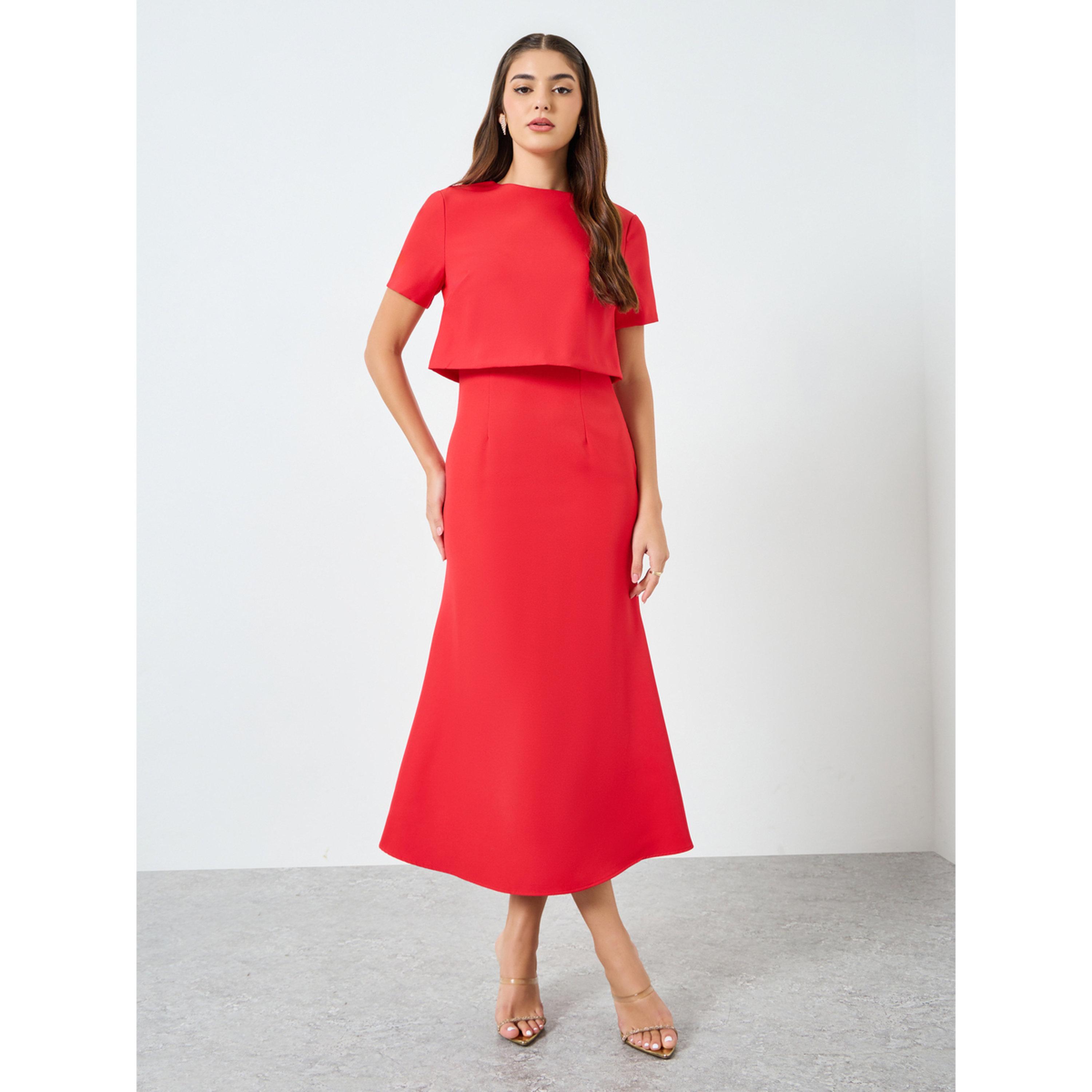 فستان طويل بحافة واسعة وأكمام قصيرة-women-clothing-dresses-image-1