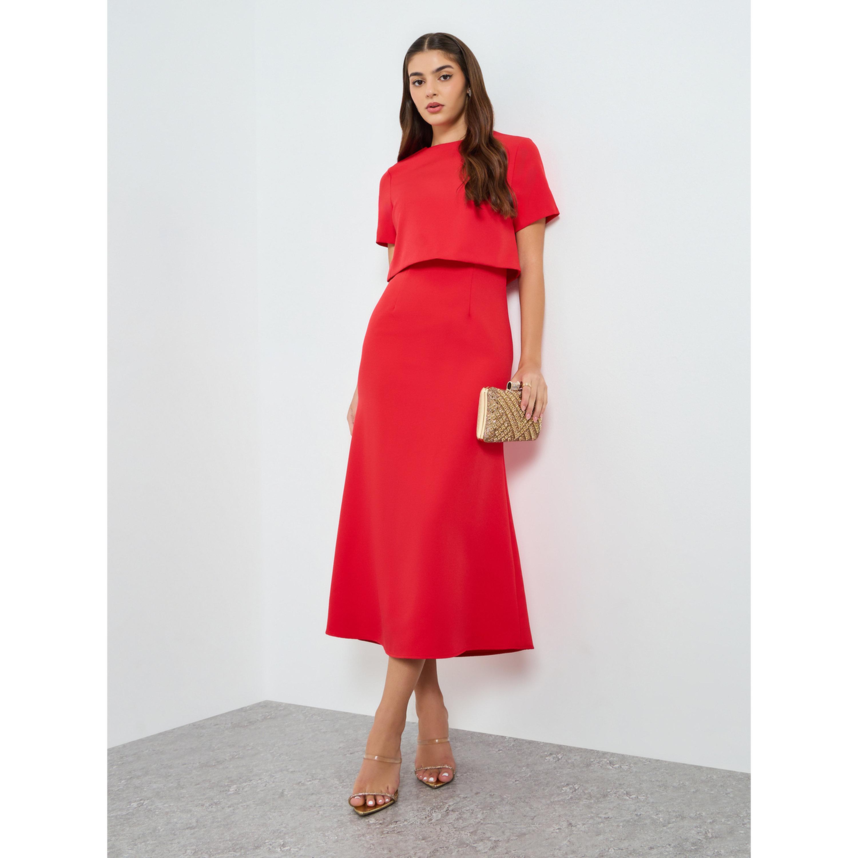 فستان طويل بحافة واسعة وأكمام قصيرة-women-clothing-dresses-image-2