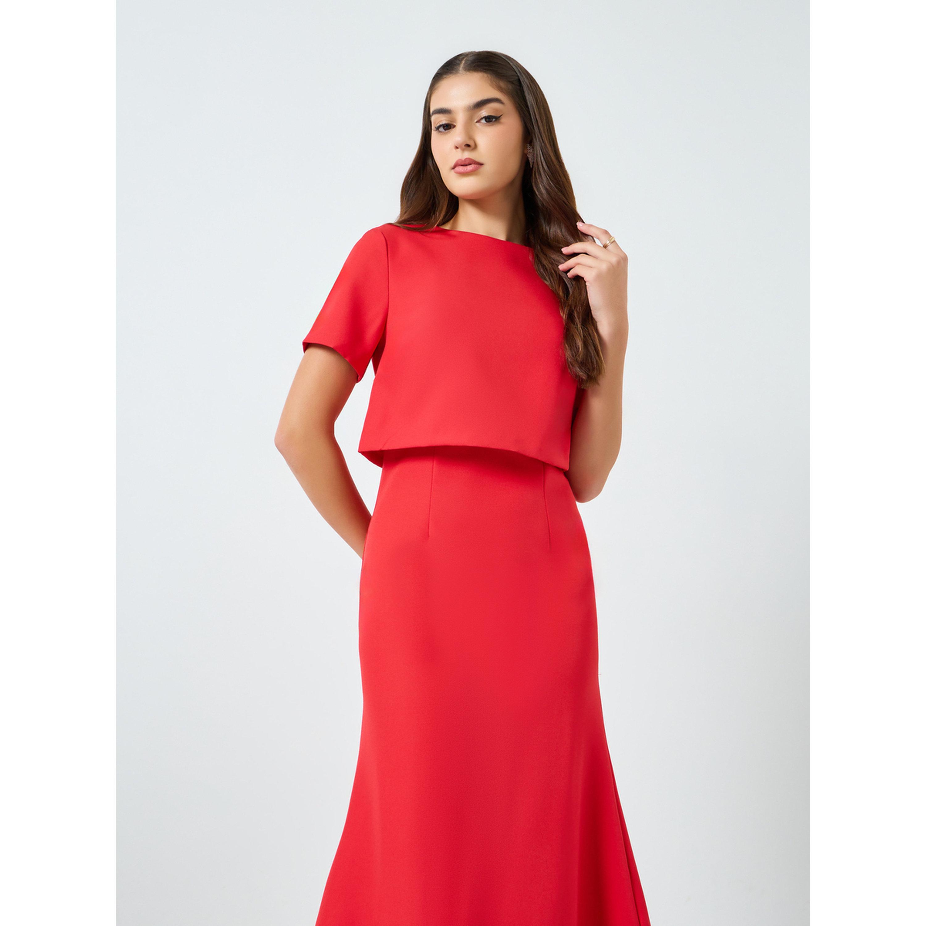 فستان طويل بحافة واسعة وأكمام قصيرة-women-clothing-dresses-image-3