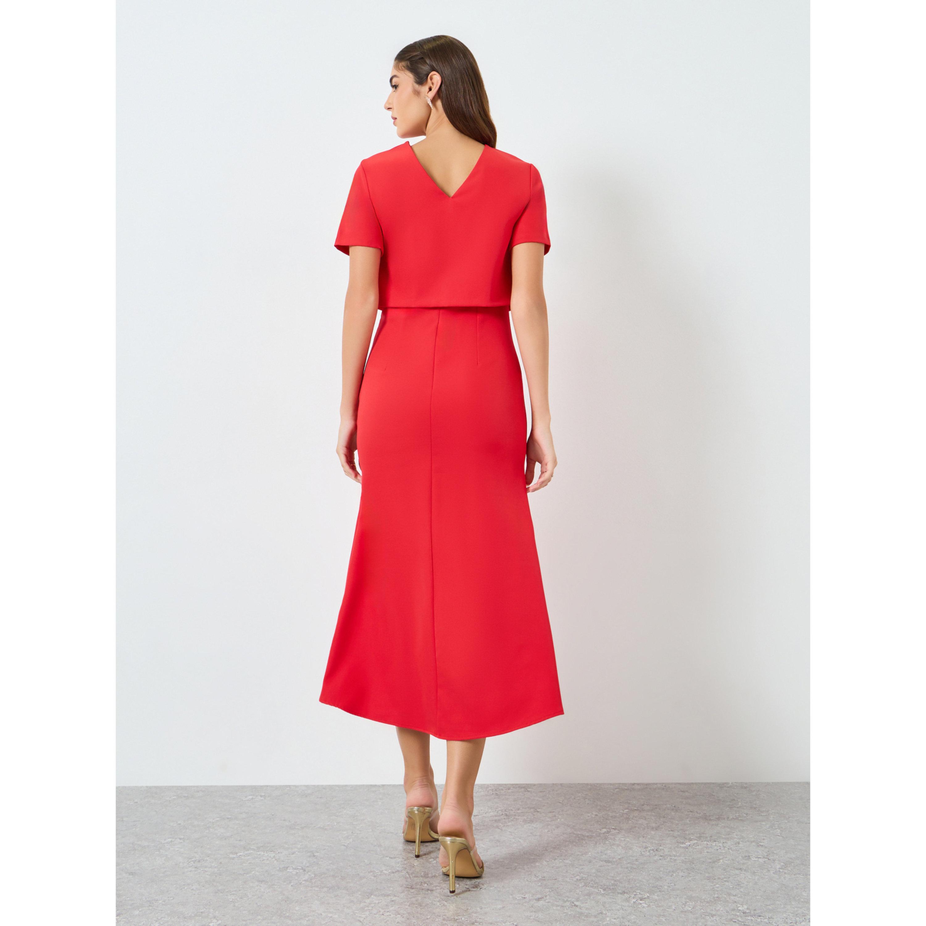 فستان طويل بحافة واسعة وأكمام قصيرة-women-clothing-dresses-image-4