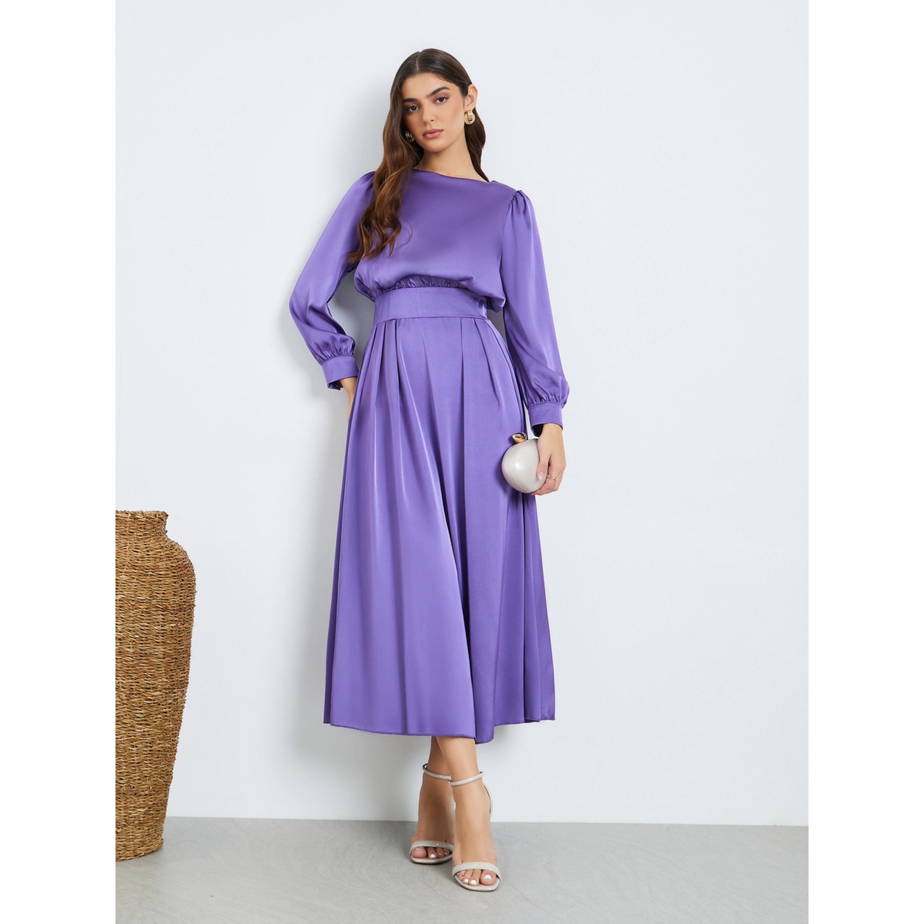 فستان طويل مكسر بحافة واسعة-women-clothing-dresses-image-1