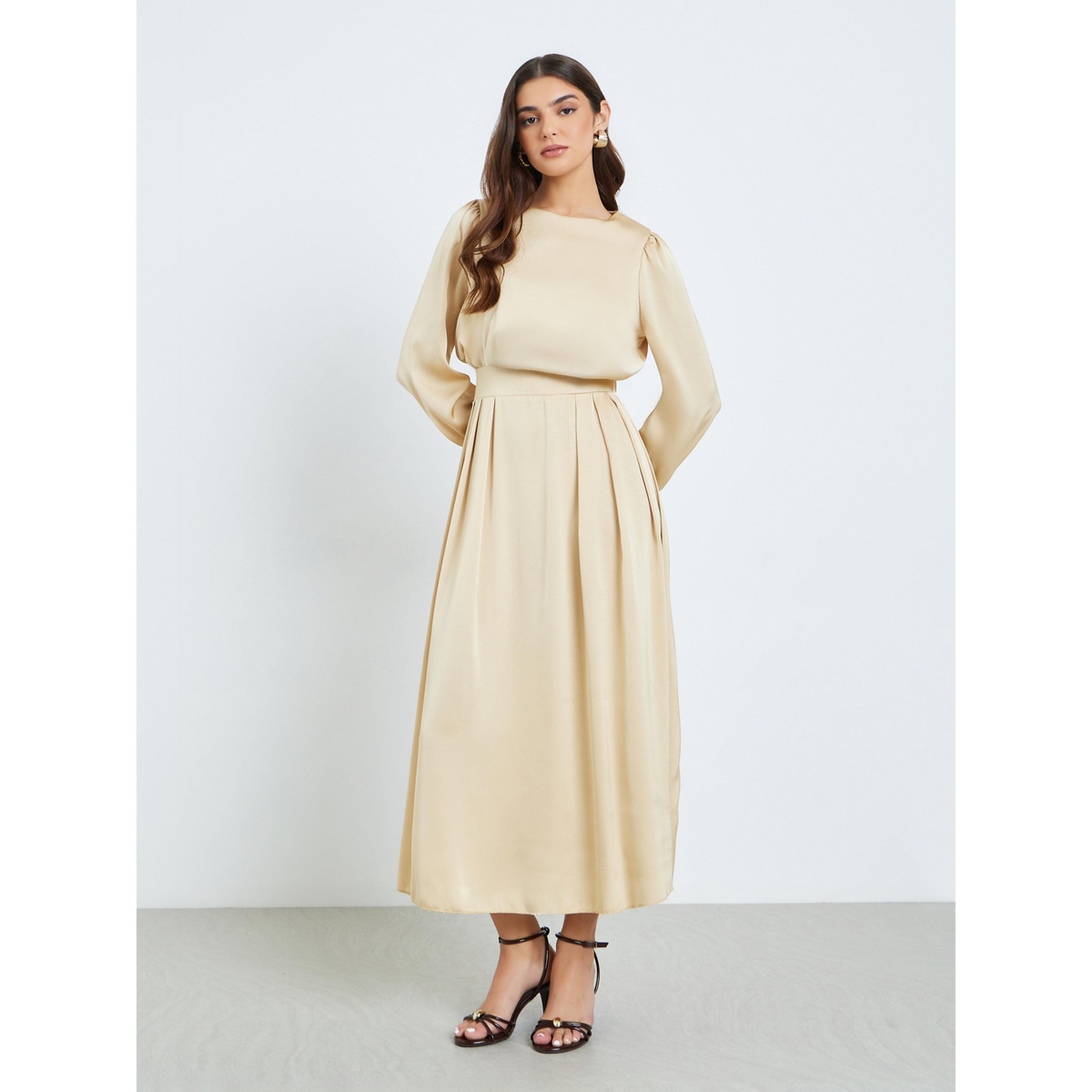 فستان طويل مكسر بحافة واسعة-women-clothing-dresses-image-1