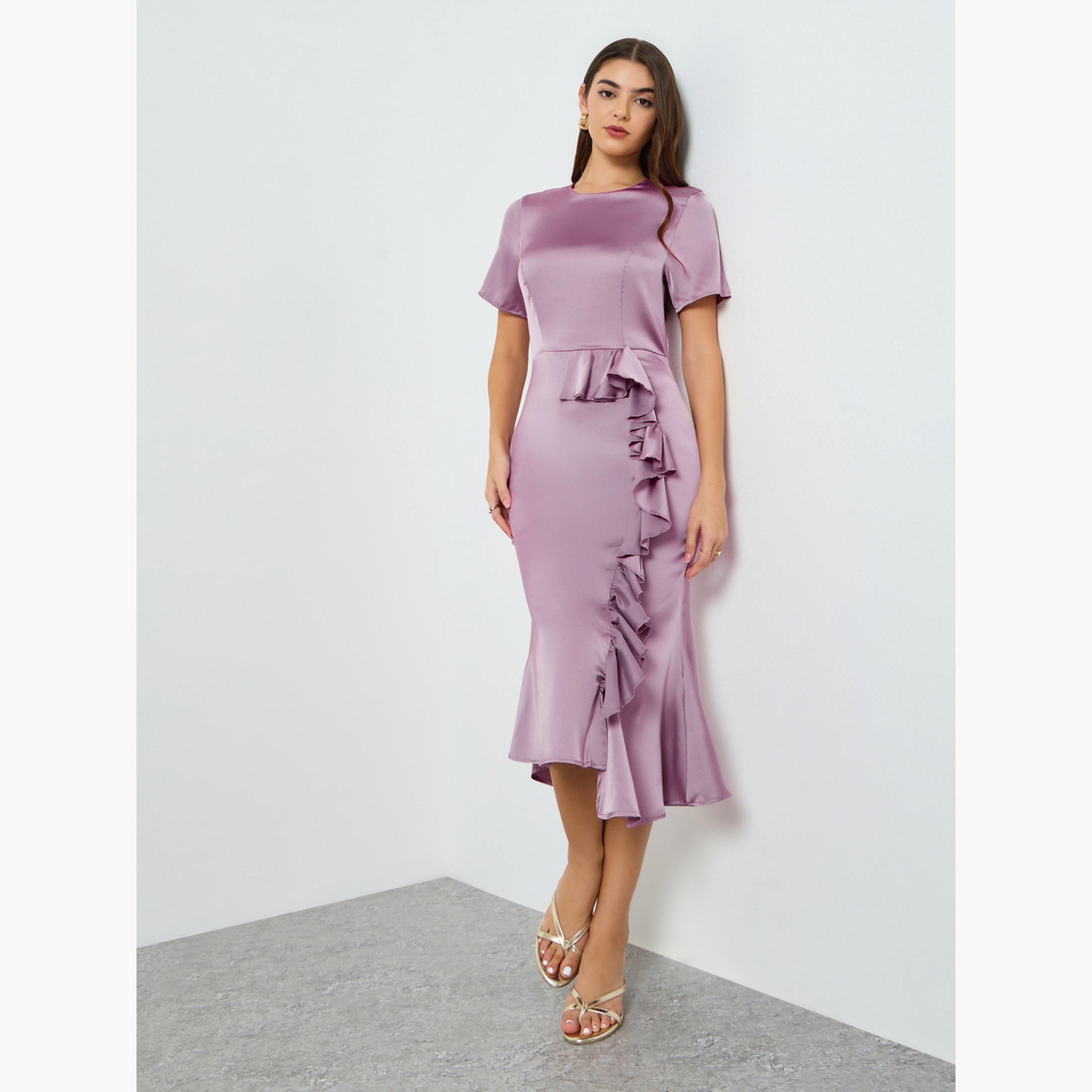 فستان ميدي بتفاصيل كشكش للنساء-women-clothing-dresses-image-1