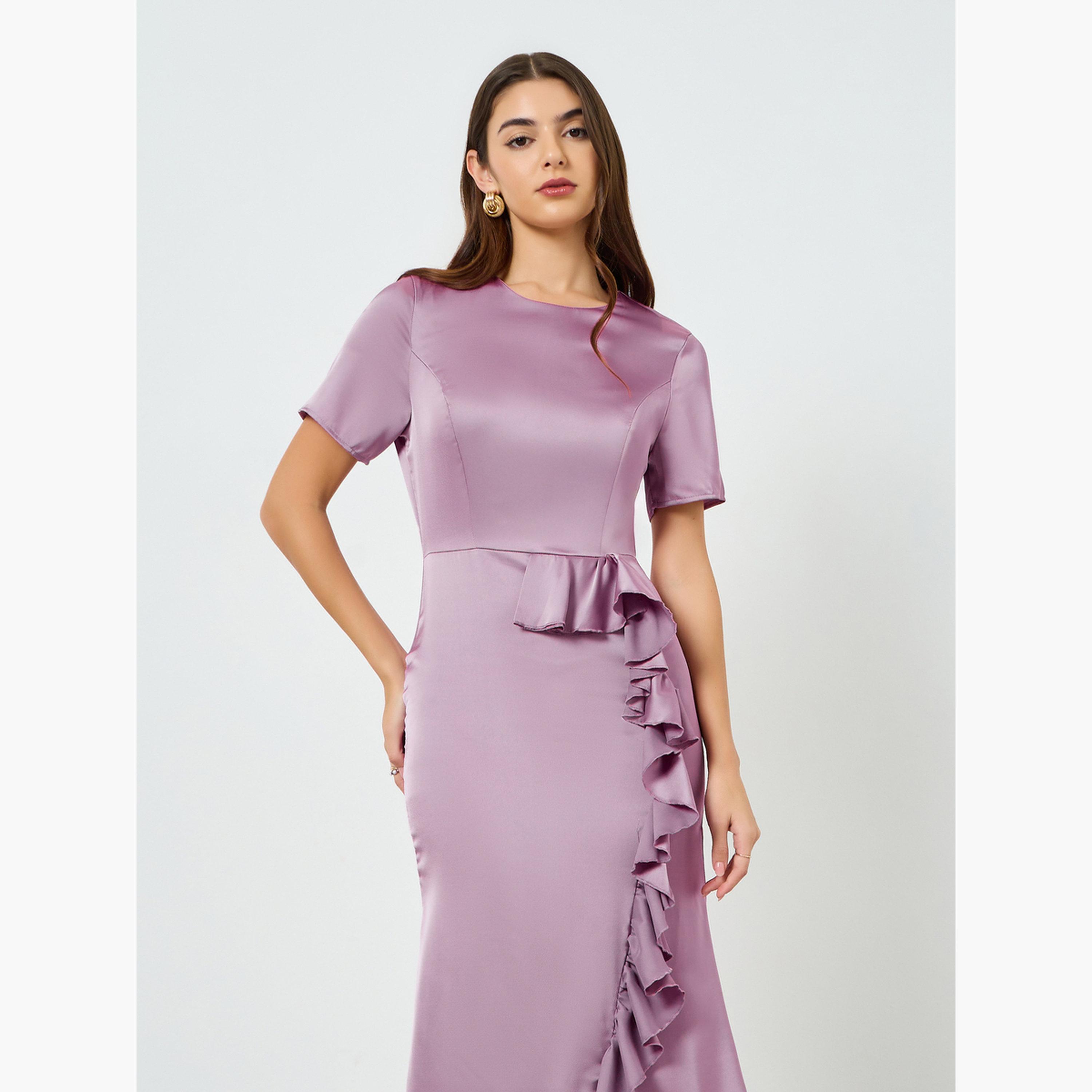فستان ميدي بتفاصيل كشكش للنساء-women-clothing-dresses-image-2