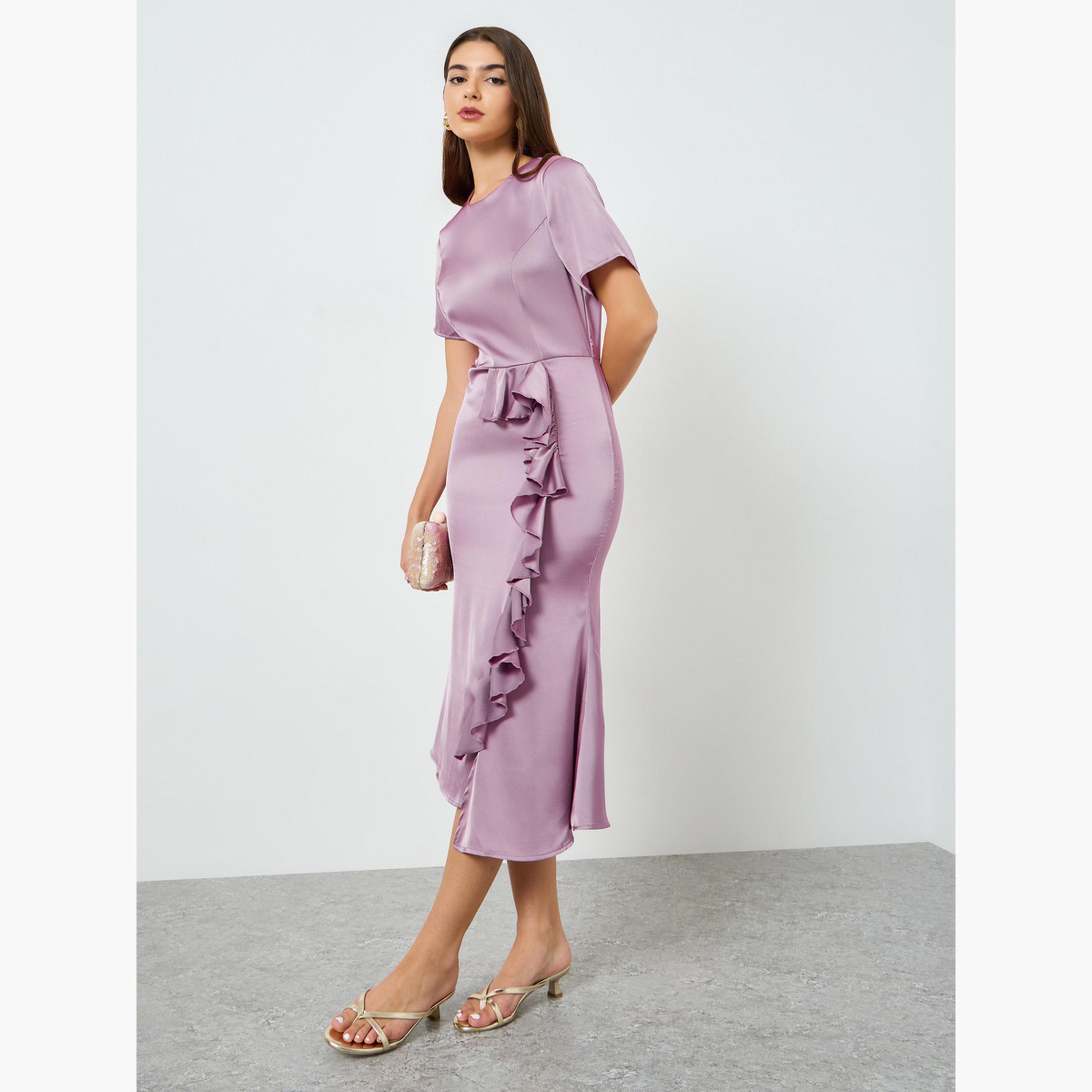 فستان ميدي بتفاصيل كشكش للنساء-women-clothing-dresses-image-3