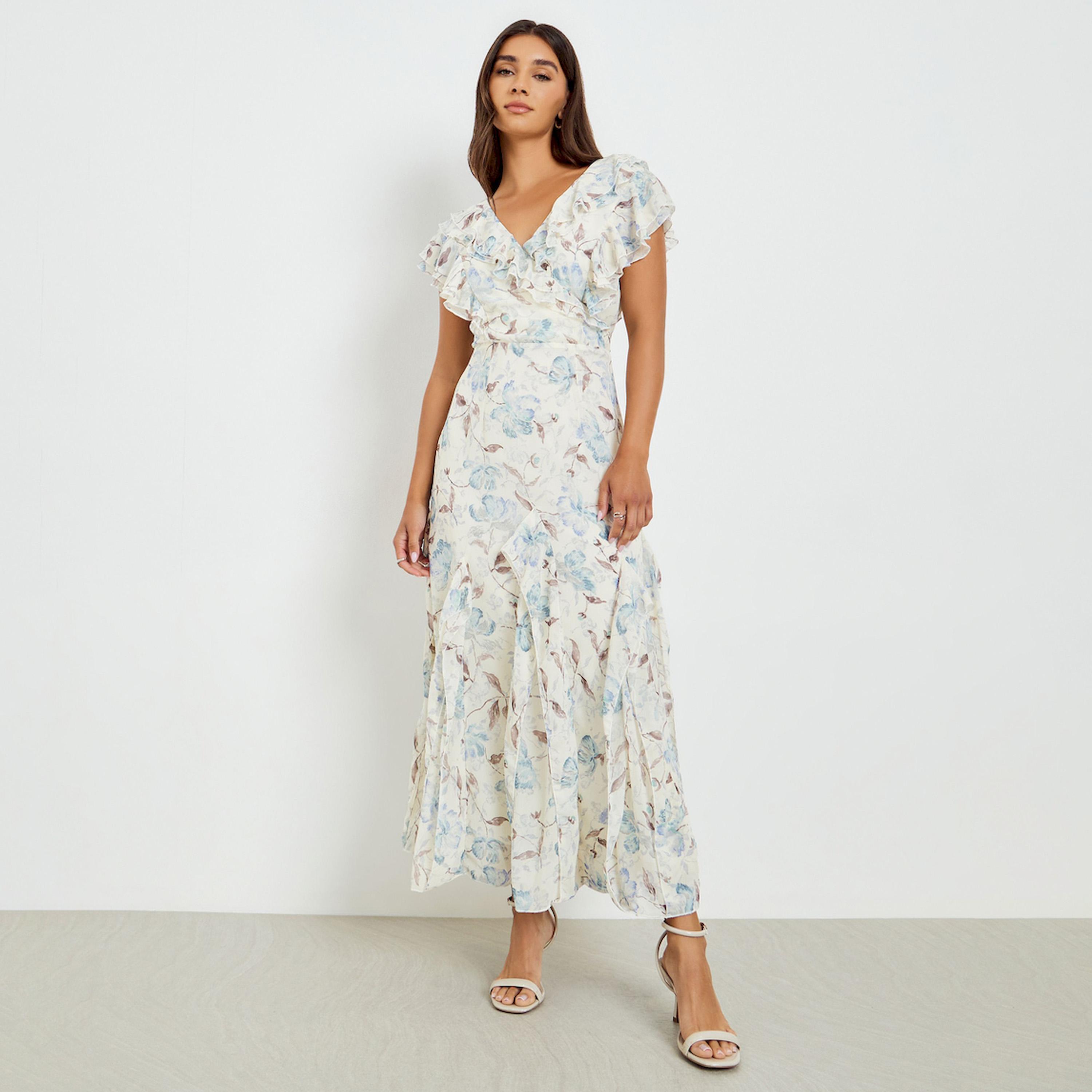 فستان طويل بطبعة زهور وتفاصيل كشكش-women-clothing-dresses-image-1