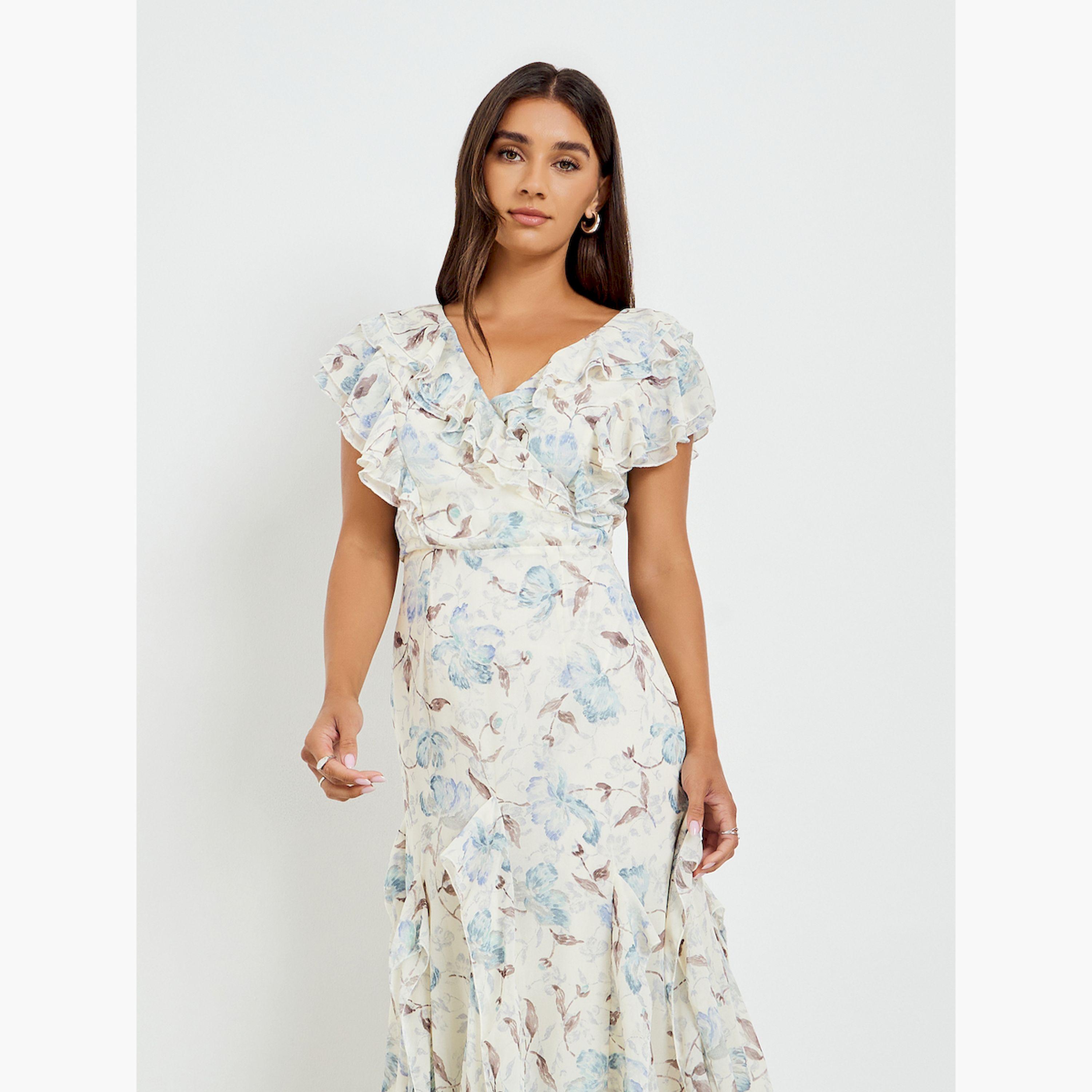 فستان طويل بطبعة زهور وتفاصيل كشكش-women-clothing-dresses-image-3