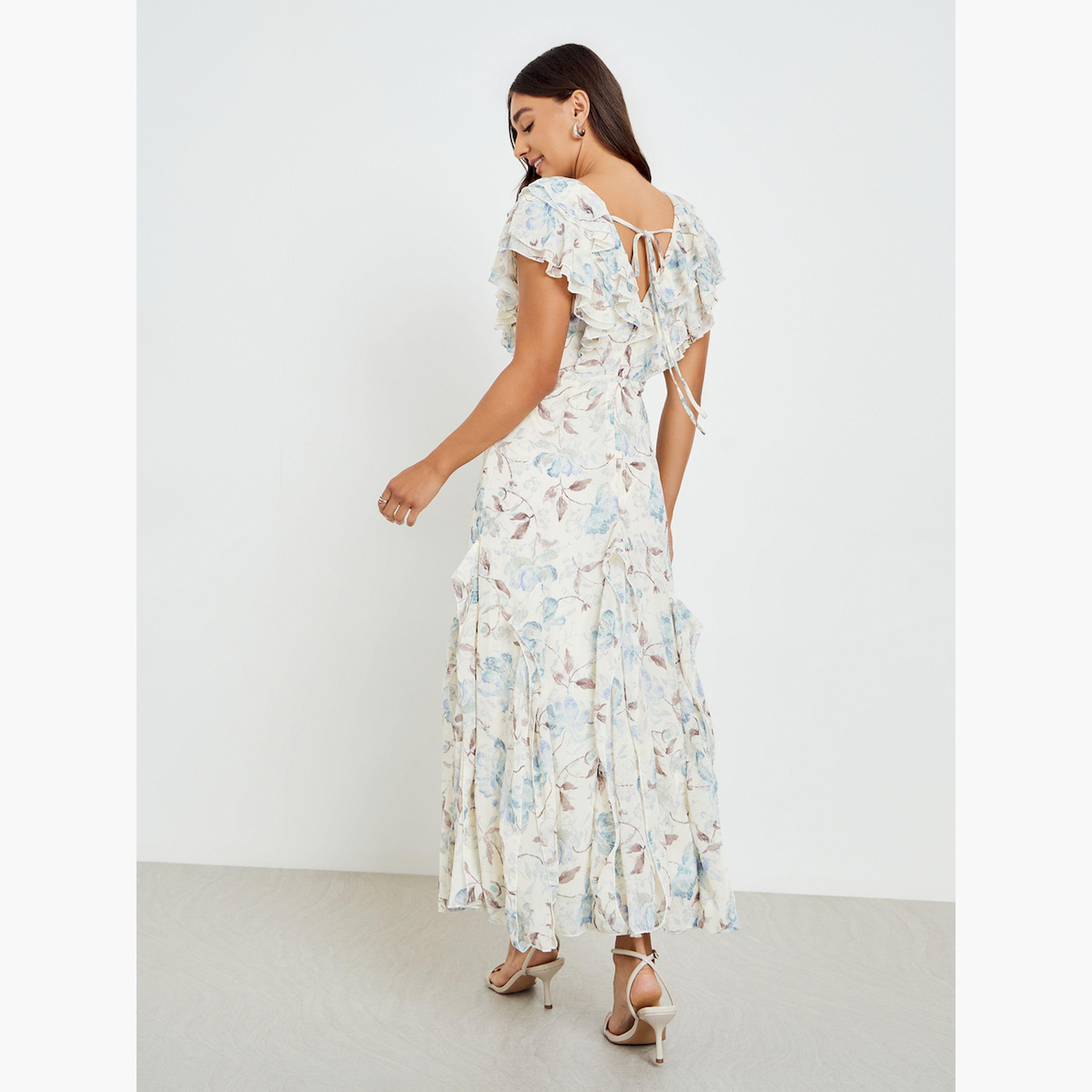 فستان طويل بطبعة زهور وتفاصيل كشكش-women-clothing-dresses-image-4