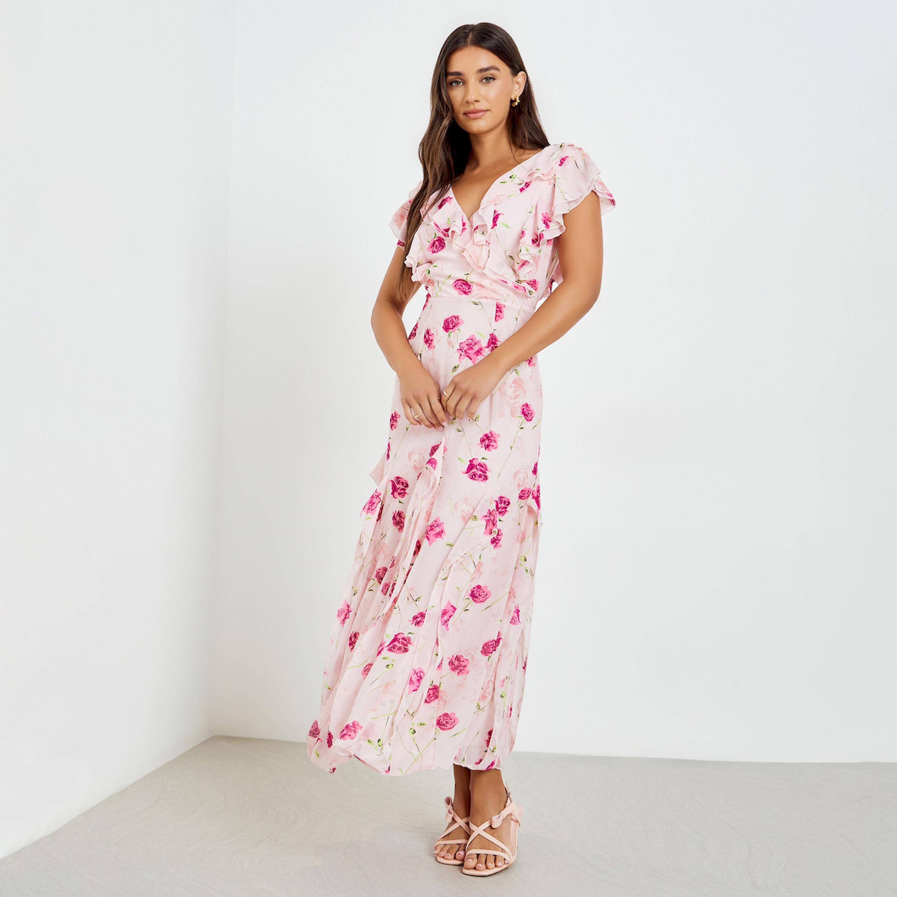 فستان طويل بطبعة زهور وتفاصيل كشكش-women-clothing-dresses-image-1