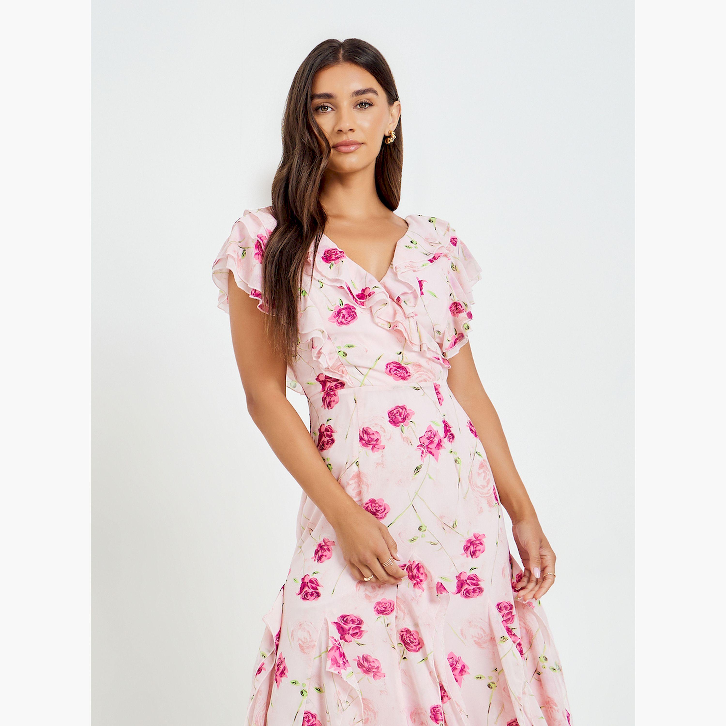 فستان طويل بطبعة زهور وتفاصيل كشكش-women-clothing-dresses-image-2