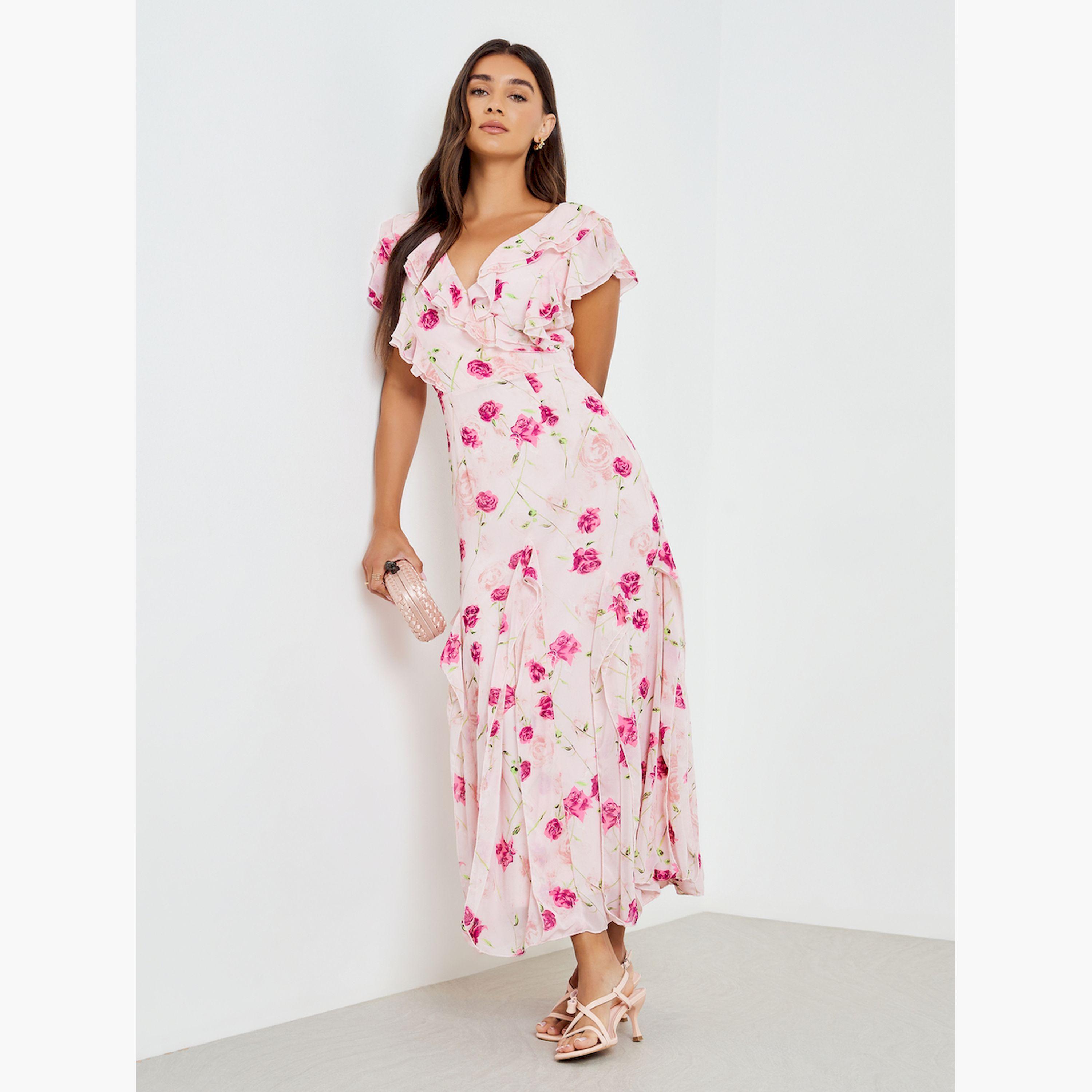 فستان طويل بطبعة زهور وتفاصيل كشكش-women-clothing-dresses-image-3
