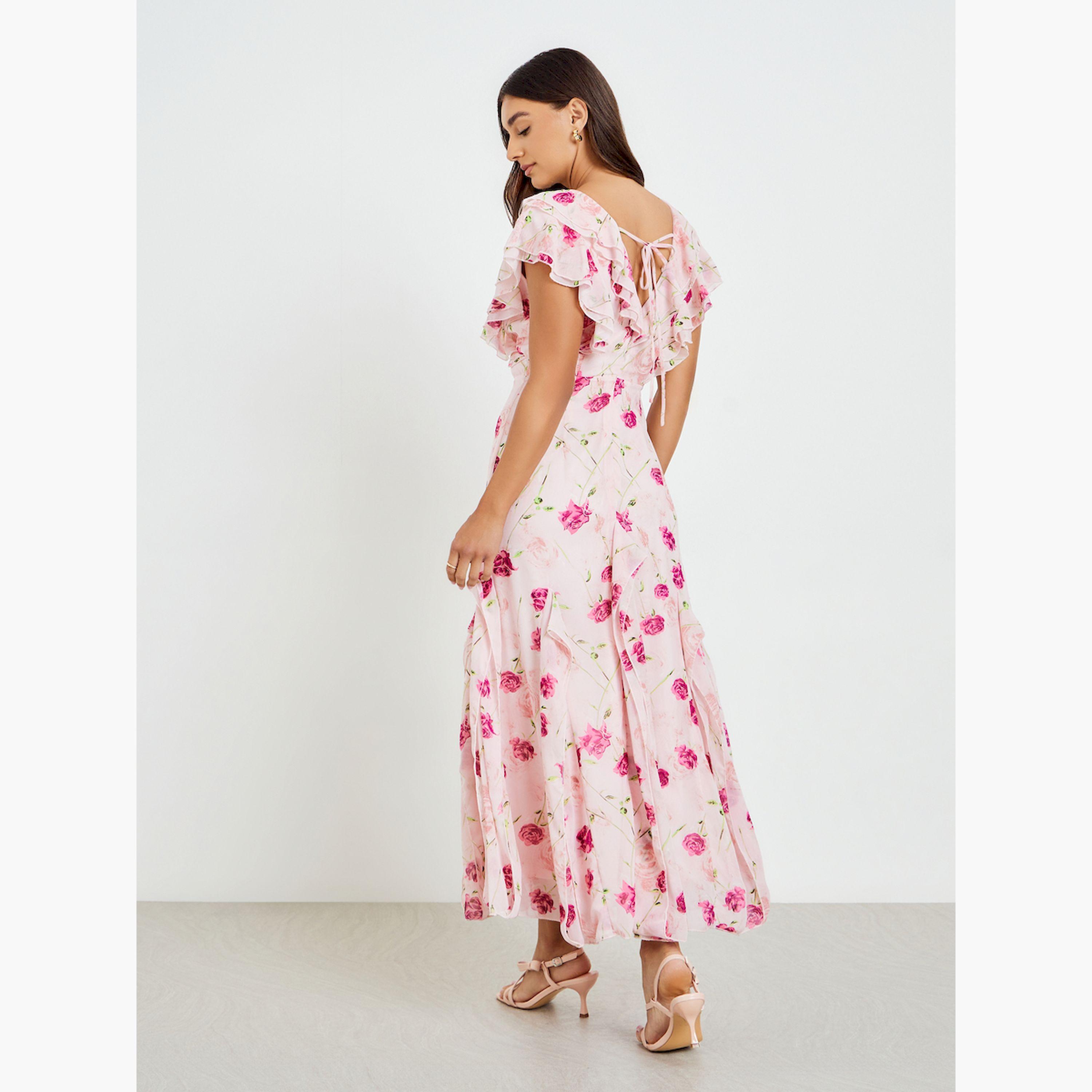 فستان طويل بطبعة زهور وتفاصيل كشكش-women-clothing-dresses-image-4