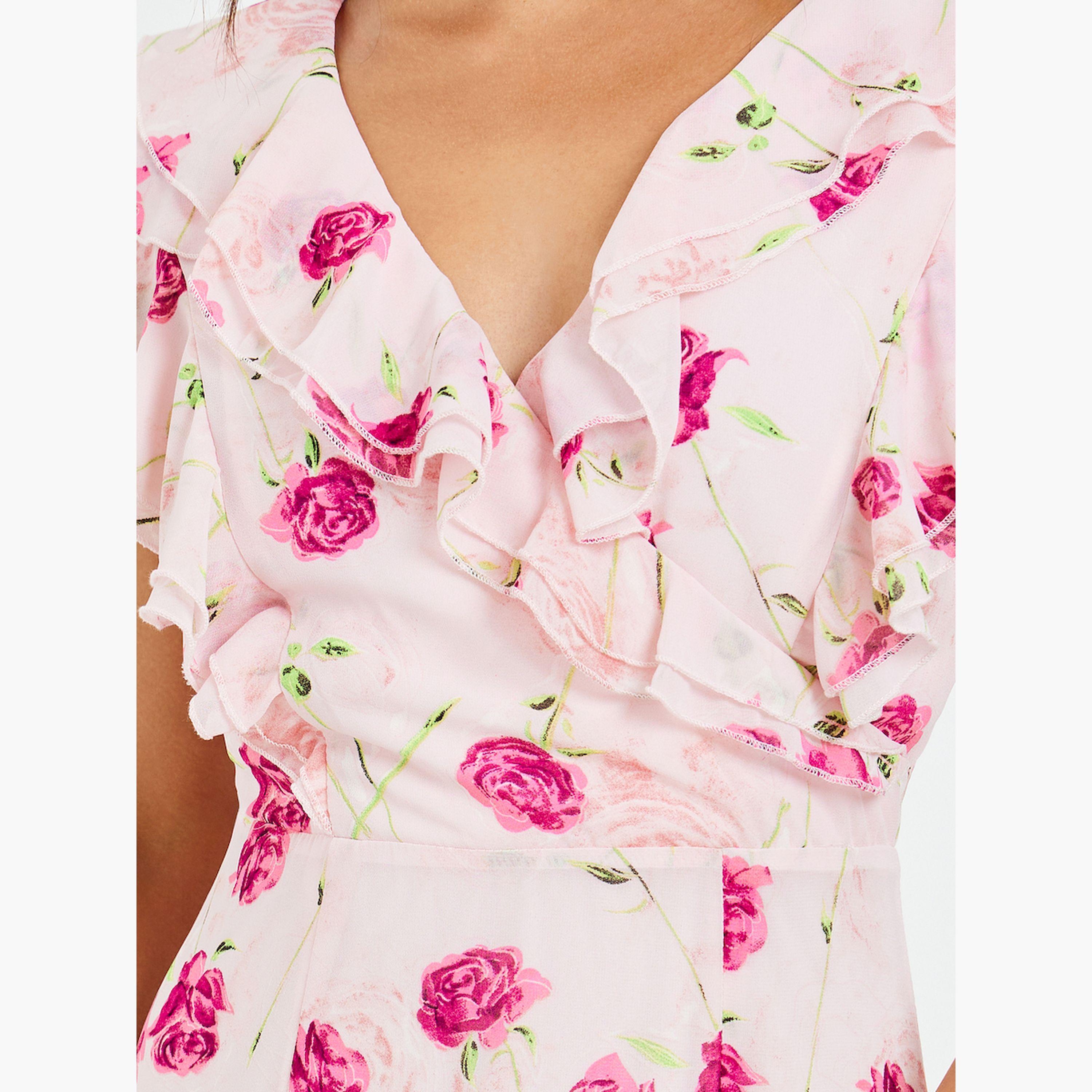 فستان طويل بطبعة زهور وتفاصيل كشكش-women-clothing-dresses-image-5
