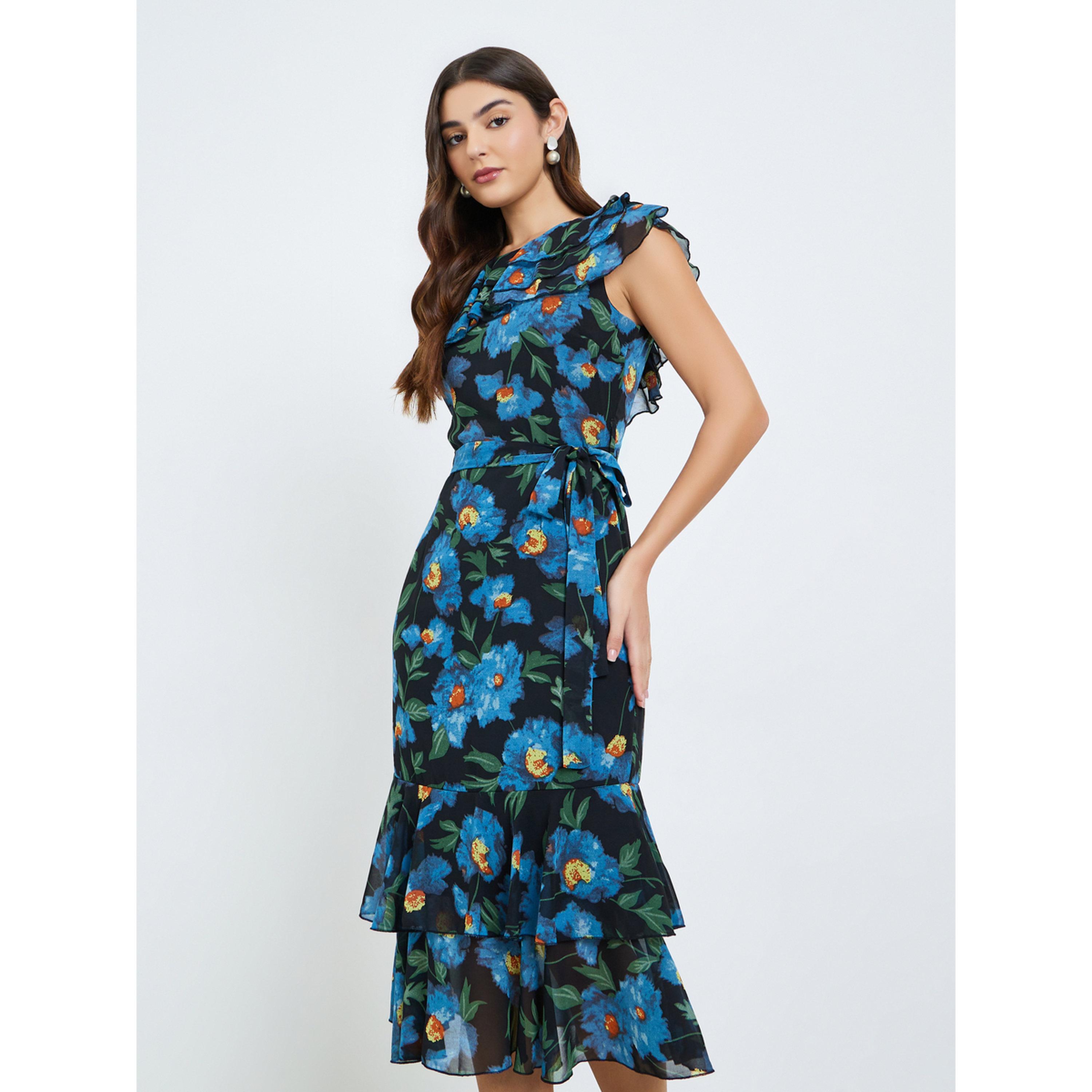 فستان ميدي بطبعة زهور وأكمام كشكش-women-clothing-dresses-image-3