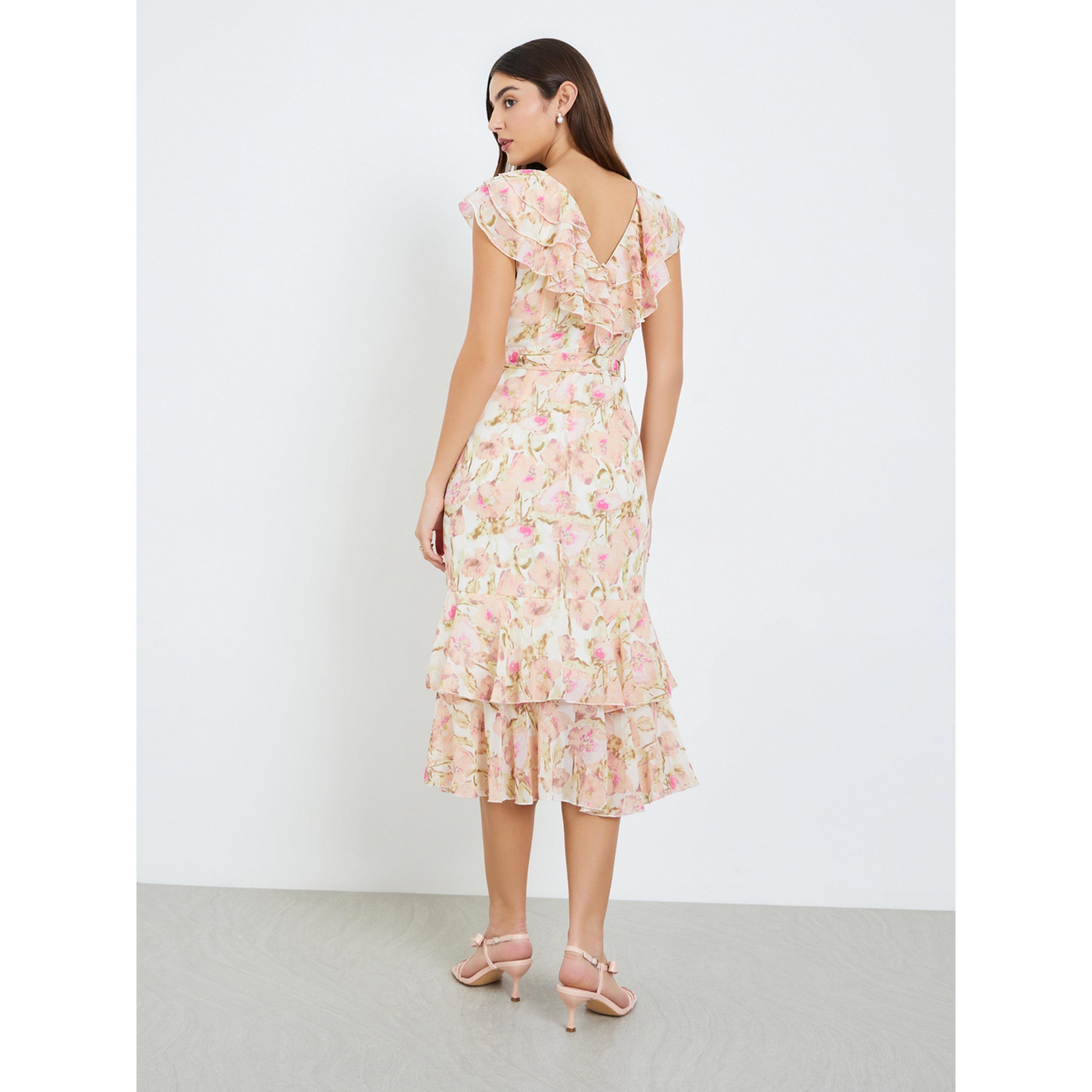 Styli Women Floral Print Frill Sleeves Sheath Midi Dress-women-clothing-dresses-image-4