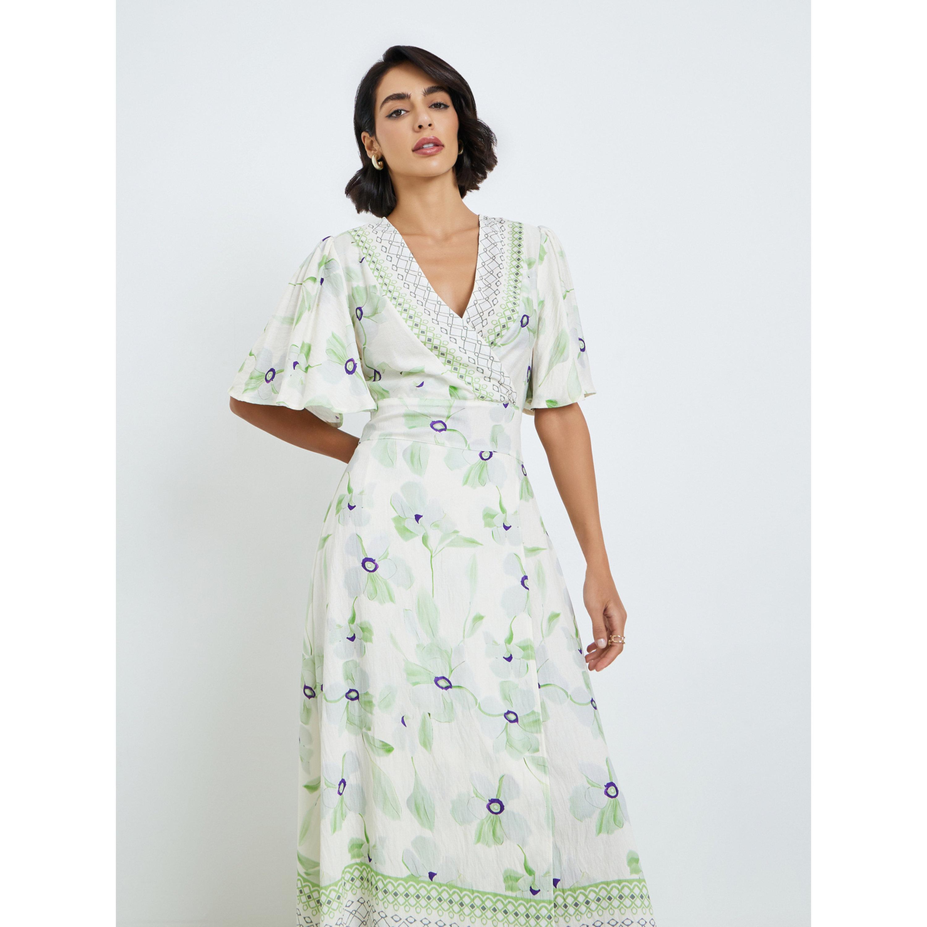 Styli Women Green Floral Print Puff Sleeves Maxi Dress-women-clothing-dresses-image-2