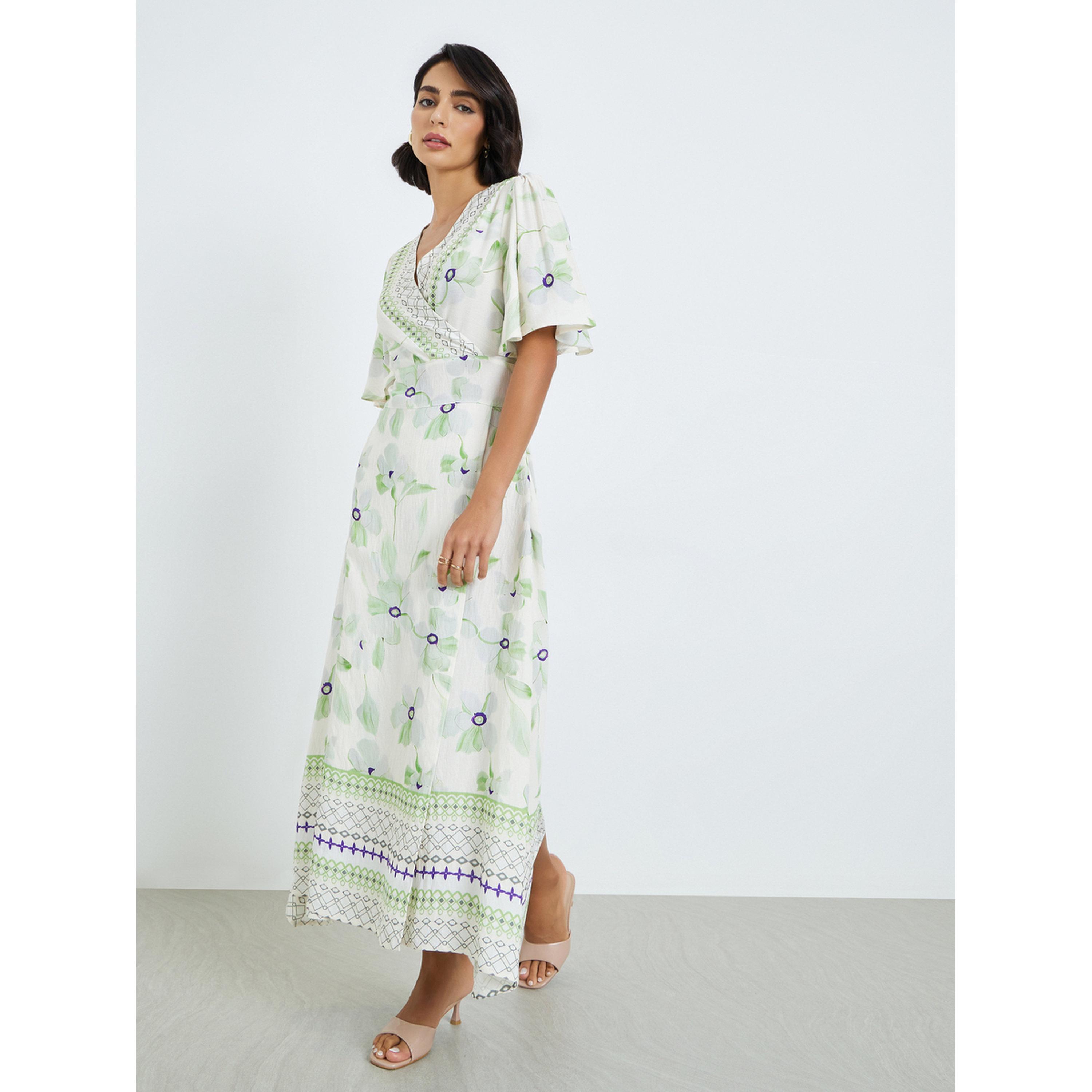 Styli Women Green Floral Print Puff Sleeves Maxi Dress-women-clothing-dresses-image-3