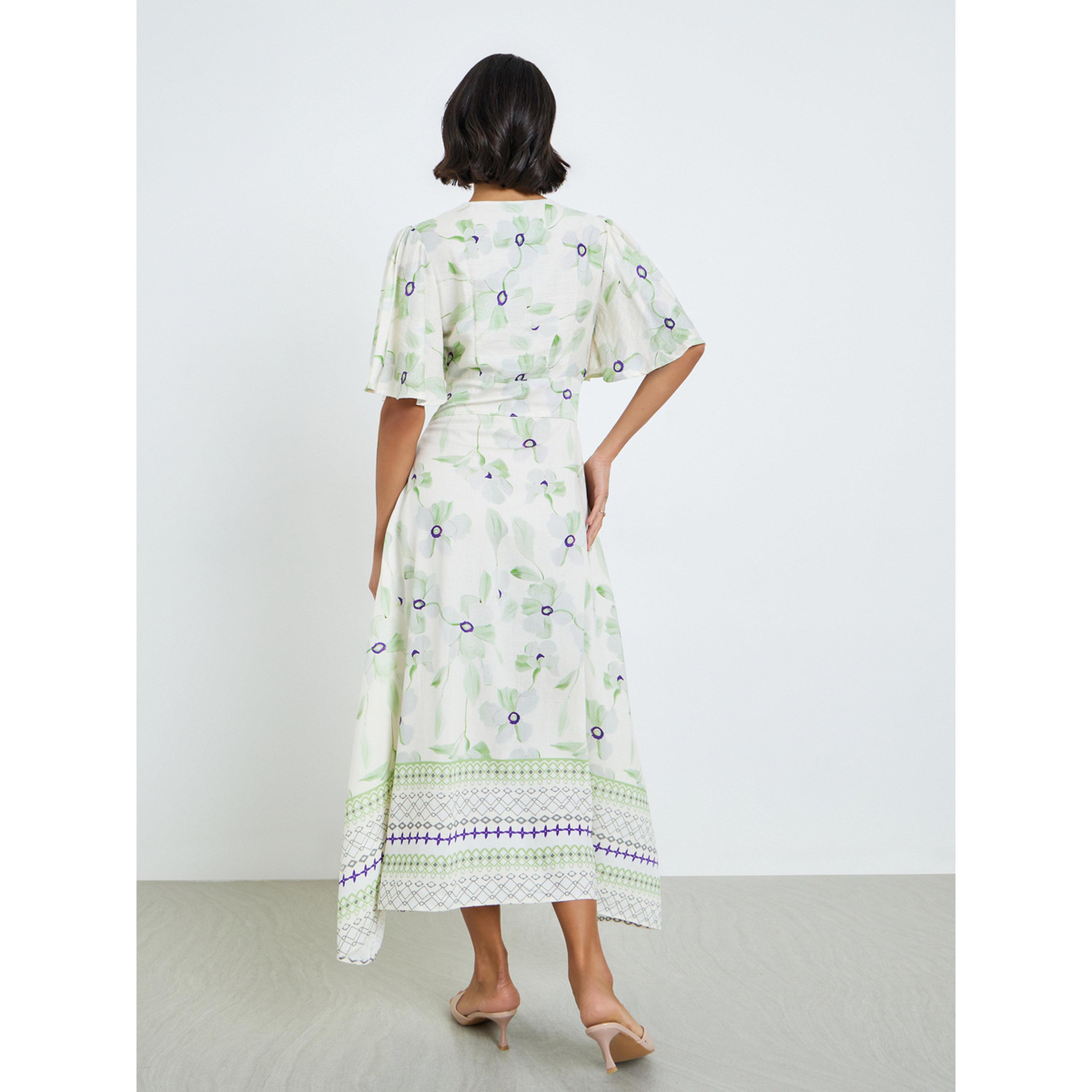 Styli Women Green Floral Print Puff Sleeves Maxi Dress-women-clothing-dresses-image-4