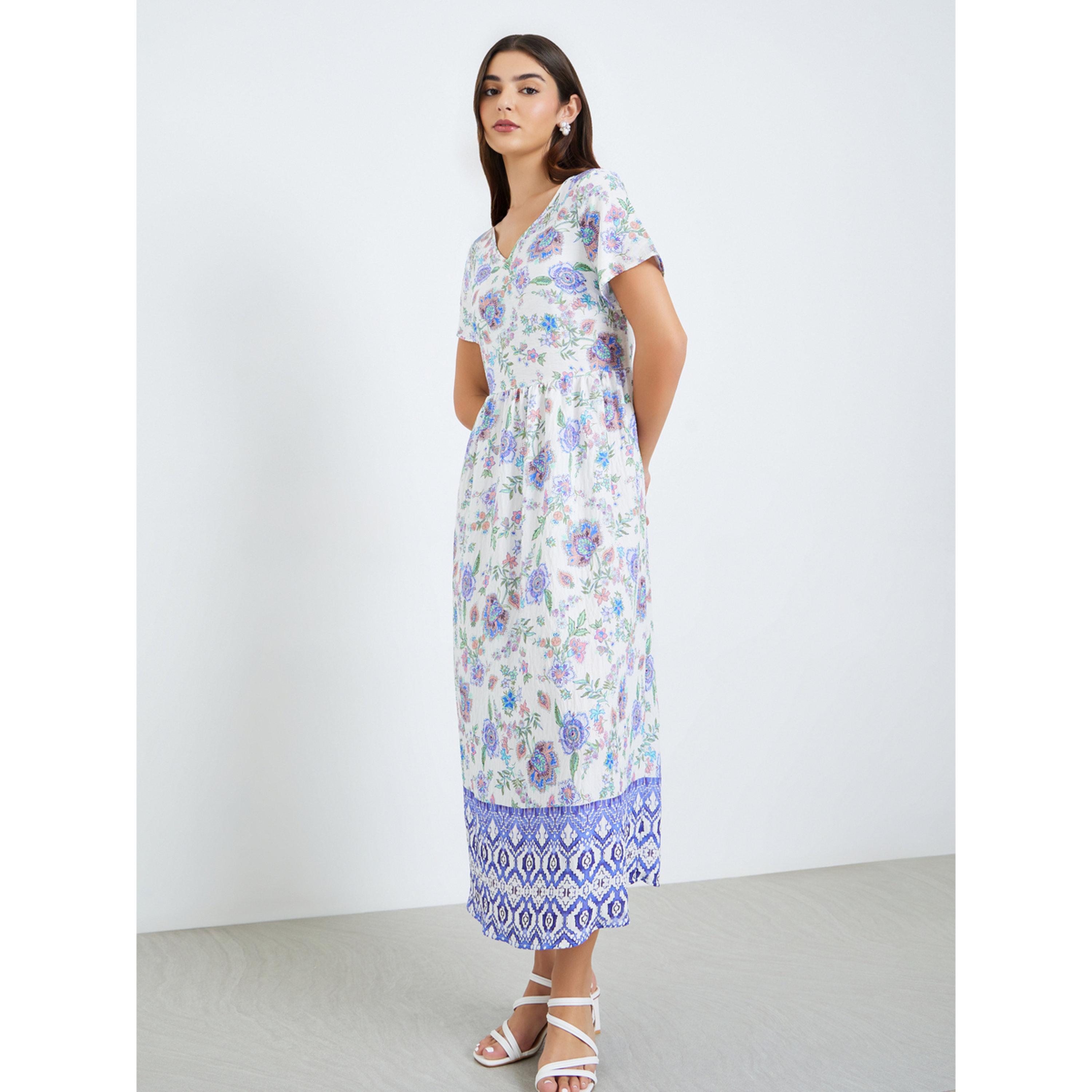 فستان ميدي بطبعة زهور وحافة واسعة-women-clothing-dresses-image-2