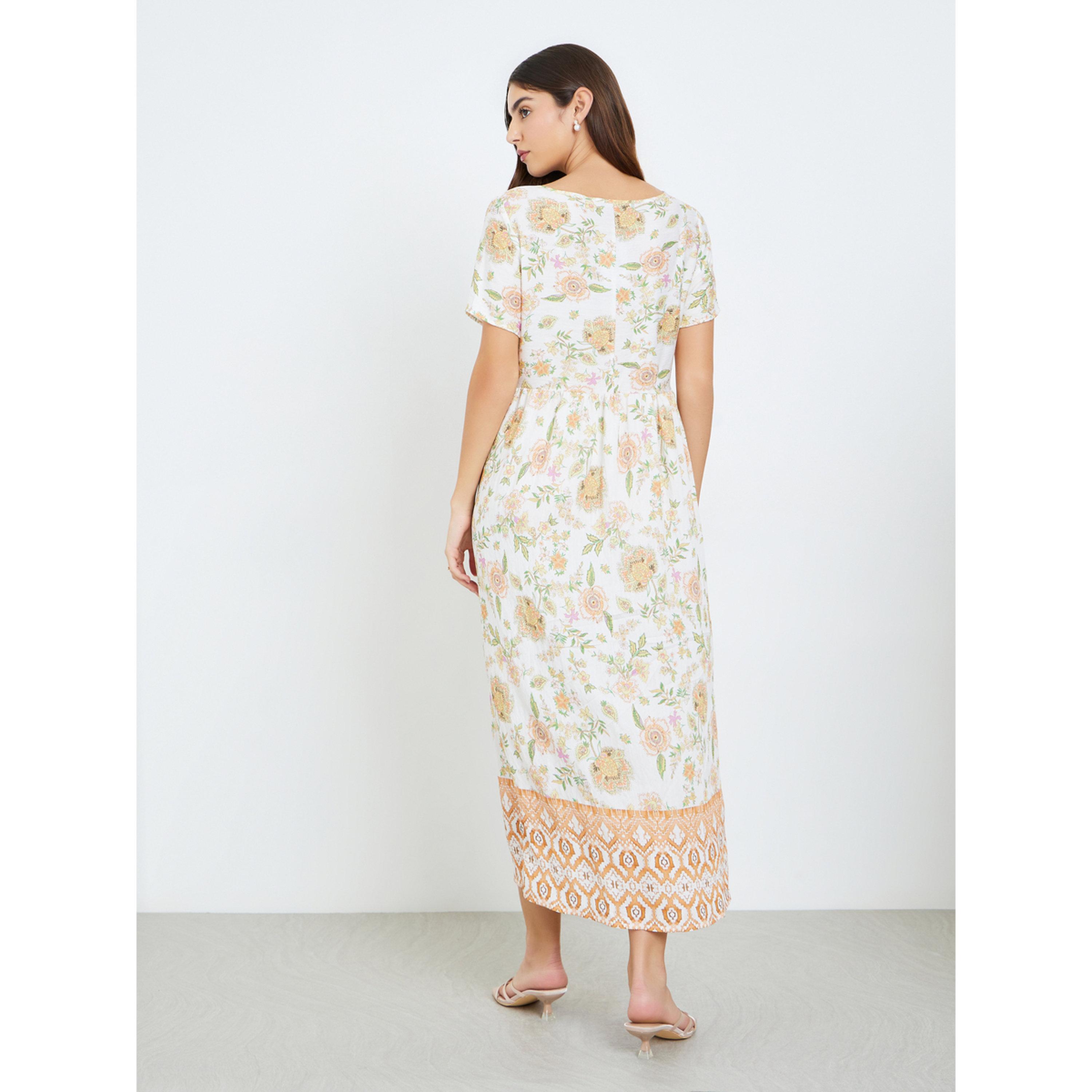 Styli Women Orange Floral Print A-Line Midi Dress-women-clothing-dresses-image-4