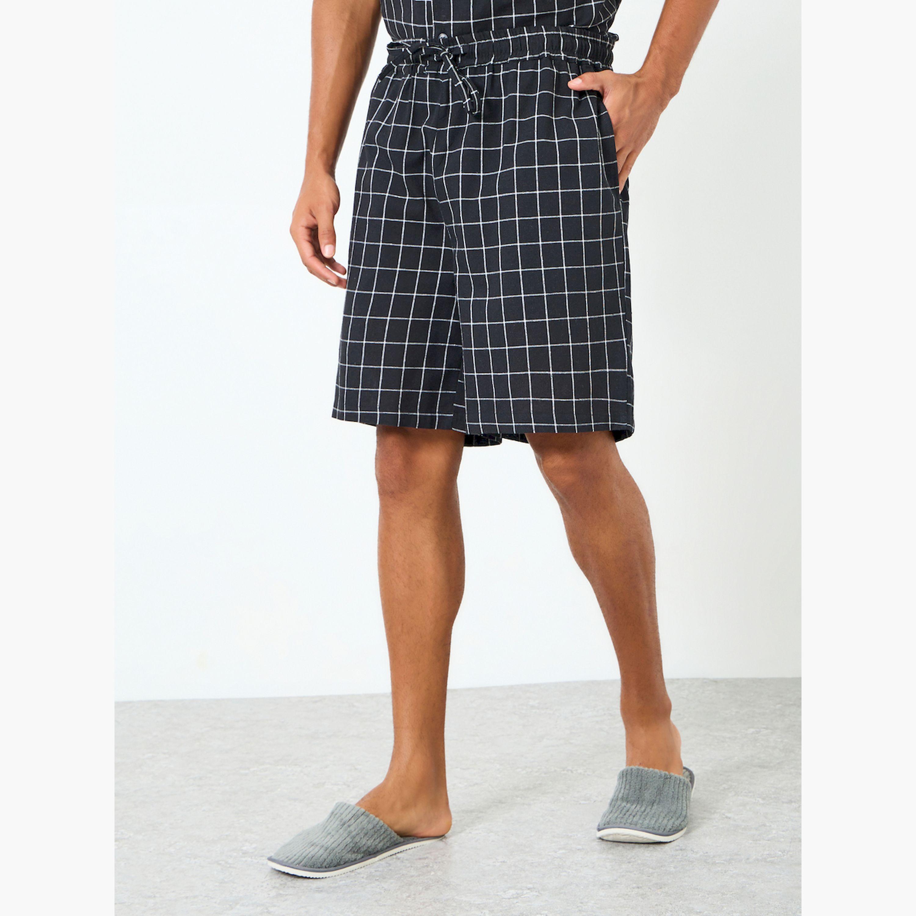 Styli Men Black Relaxed Checked Shirt and Shorts Set-men-clothing-nightwear-sets-image-4