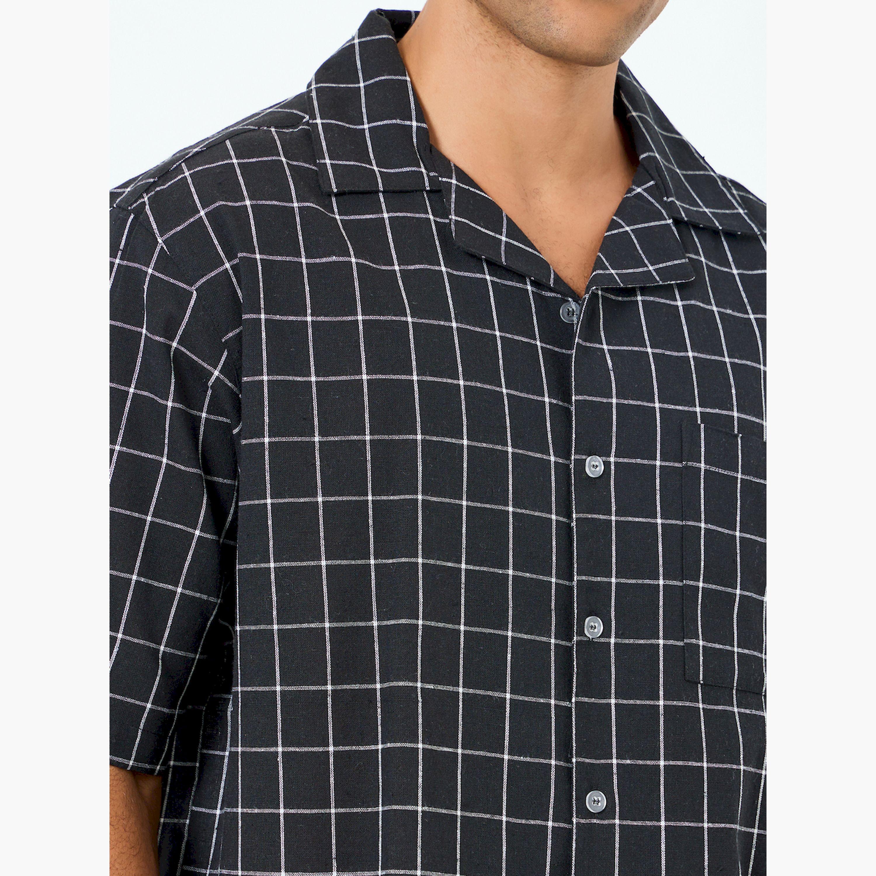 Styli Men Black Relaxed Checked Shirt and Shorts Set-men-clothing-nightwear-sets-image-5