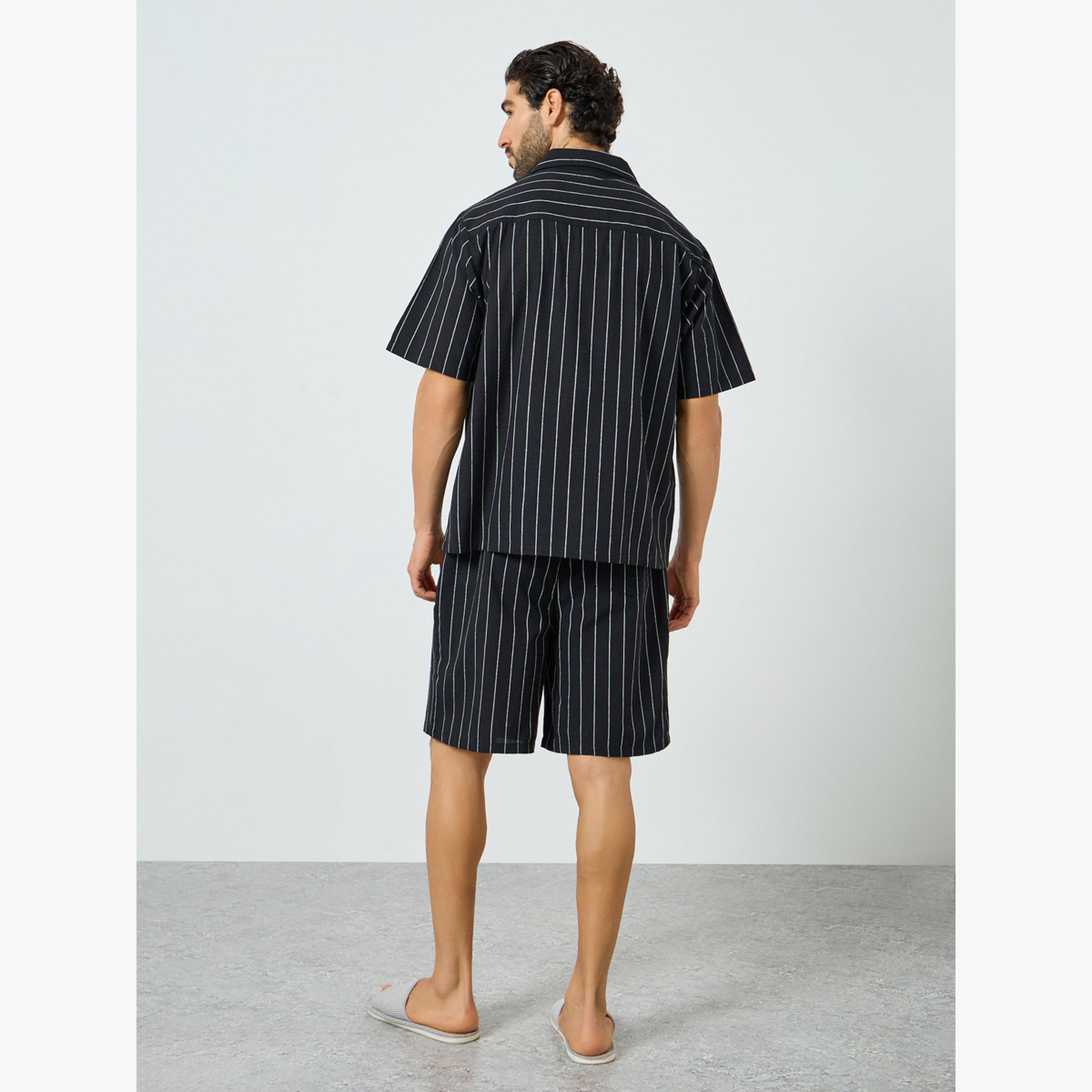 مجموعة من قميص قطن مخطط وشورت للرجال-men-clothing-nightwear-sets-image-3