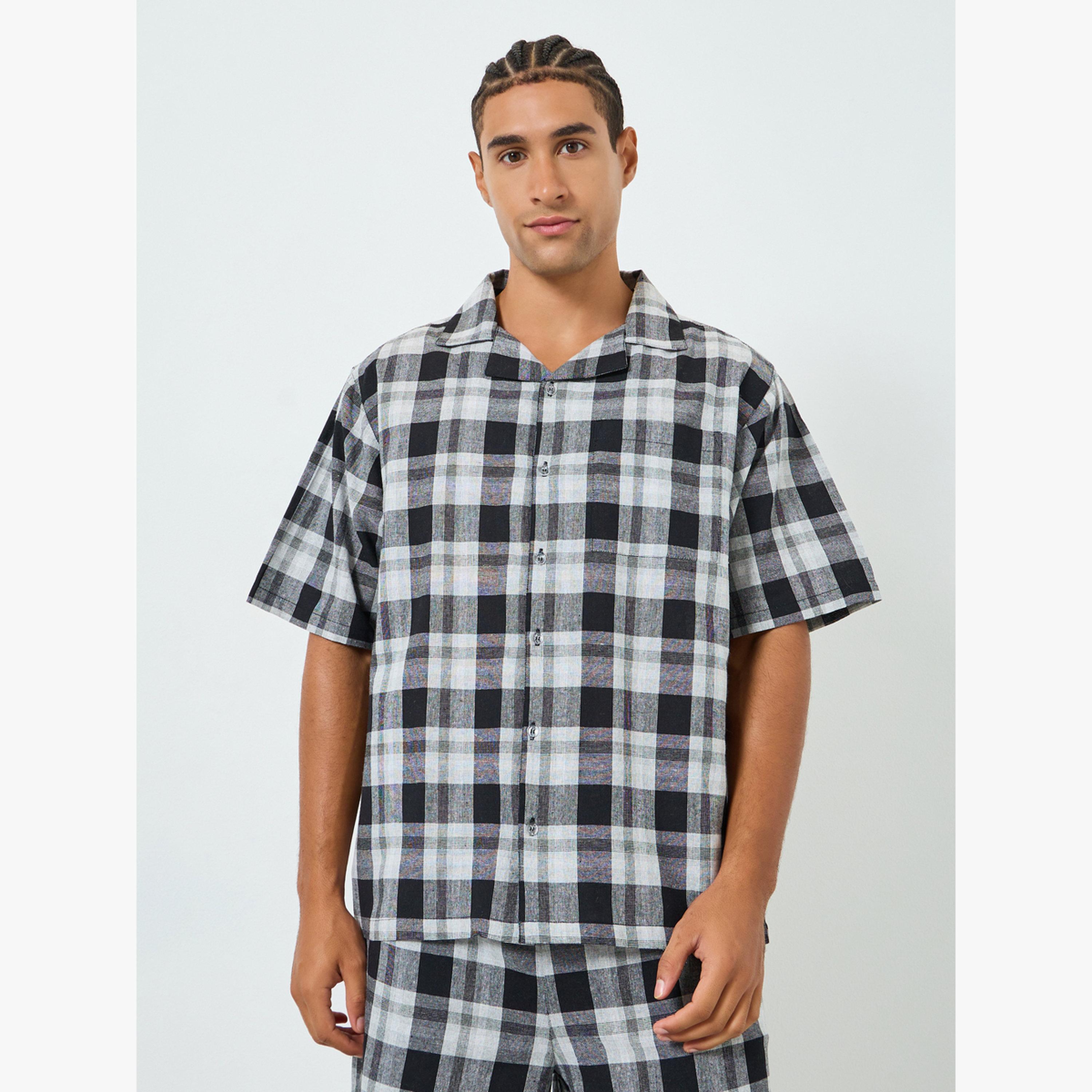 Styli Men Checkered Cotton Relaxed Fit Shirt and Shorts Set-men-clothing-nightwear-sets-image-3