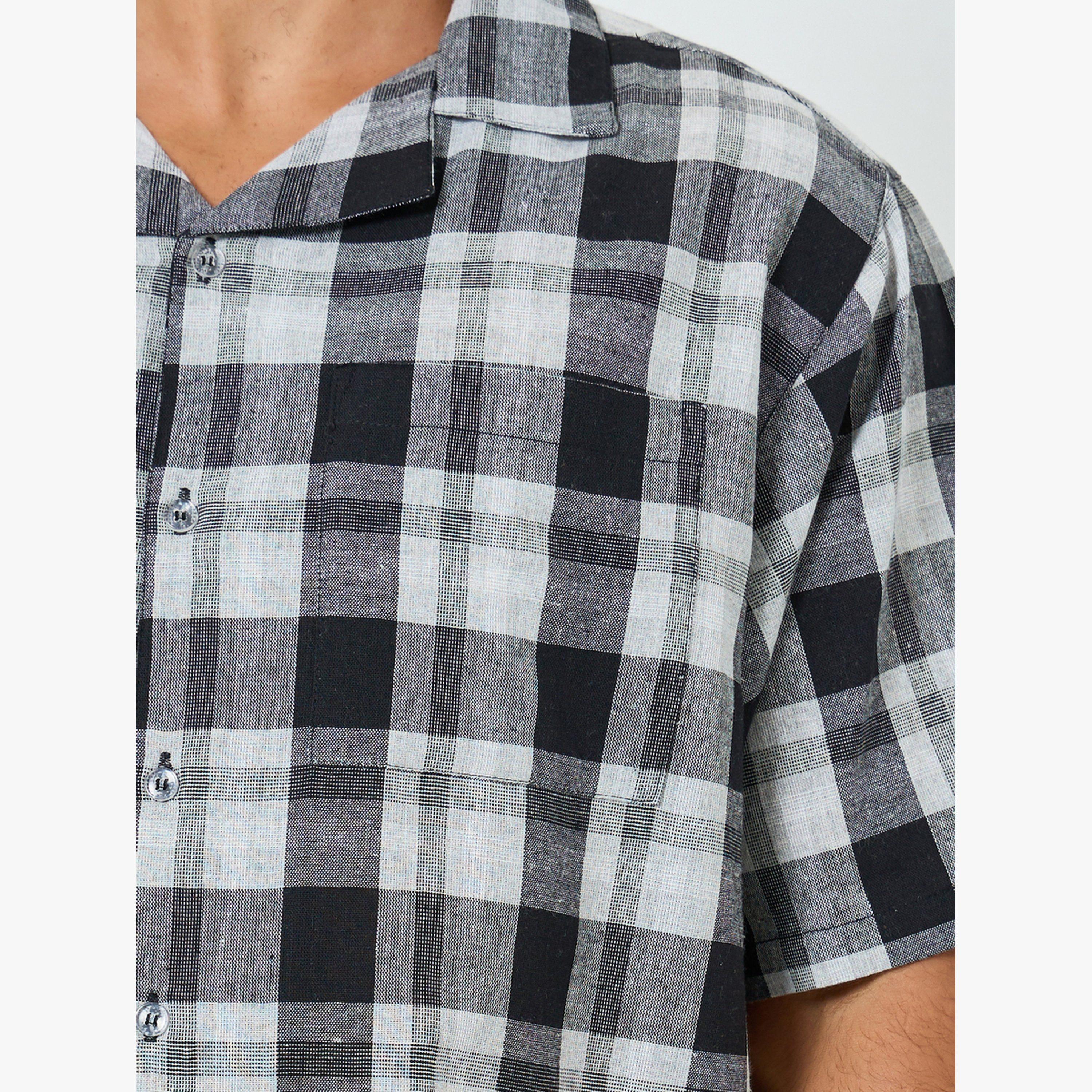 Styli Men Checkered Cotton Relaxed Fit Shirt and Shorts Set-men-clothing-nightwear-sets-image-6