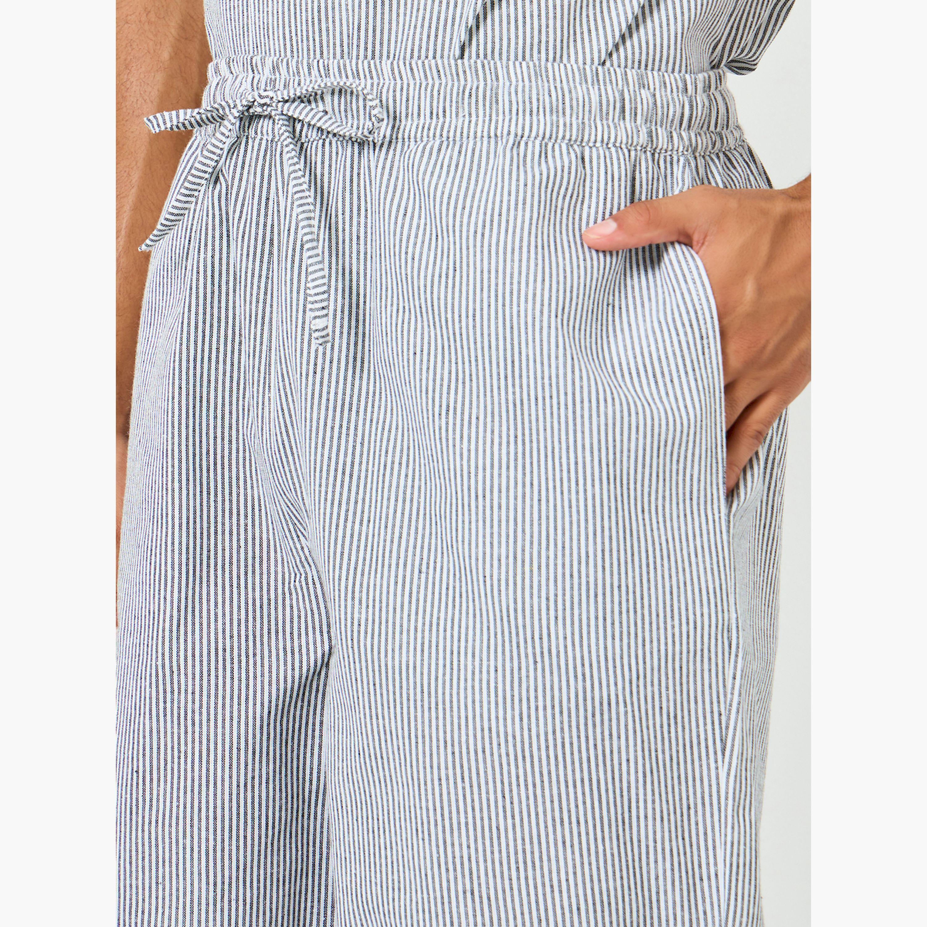Styli Men Grey Striped Relaxed Shirt and Shorts Set-men-clothing-nightwear-sets-image-5