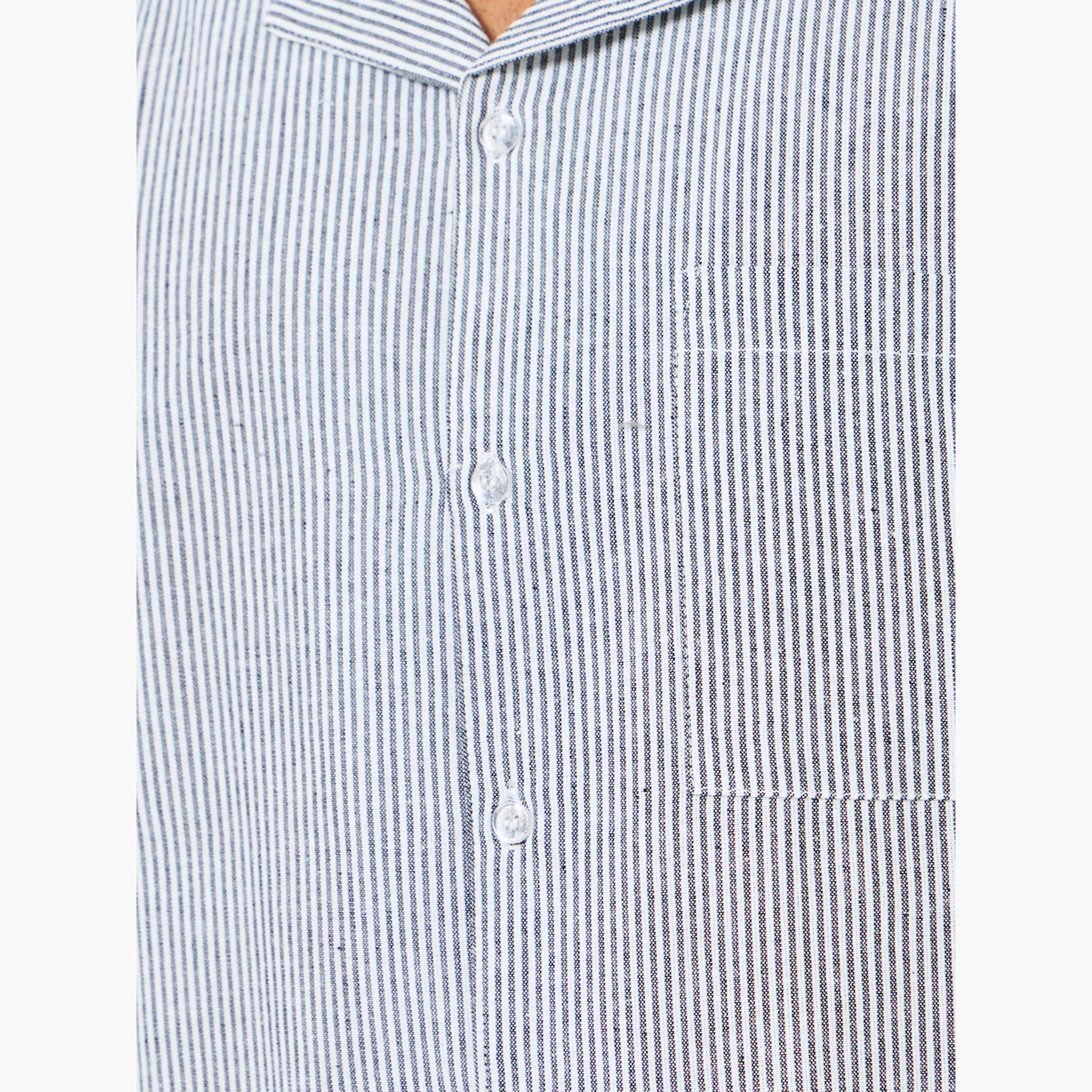 Styli Men Grey Striped Relaxed Shirt and Shorts Set-men-clothing-nightwear-sets-image-6