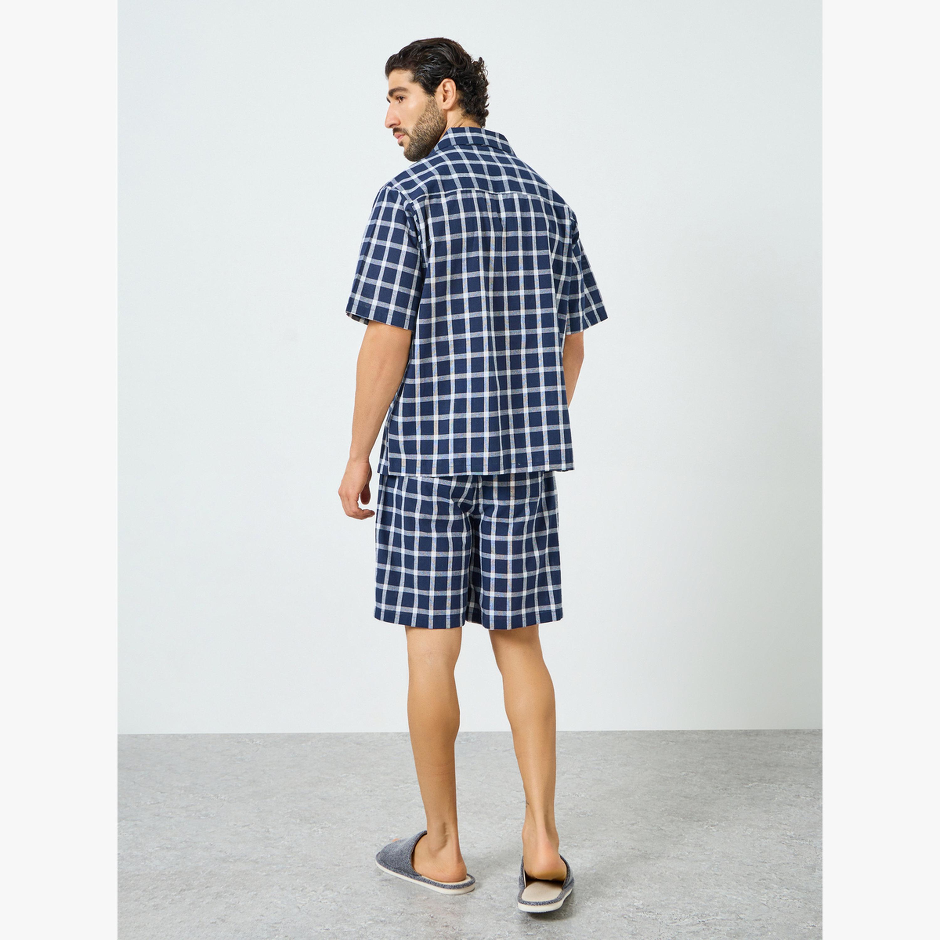 مجموعة من قميص قطن مربعات وشورت للرجال-men-clothing-nightwear-sets-image-3