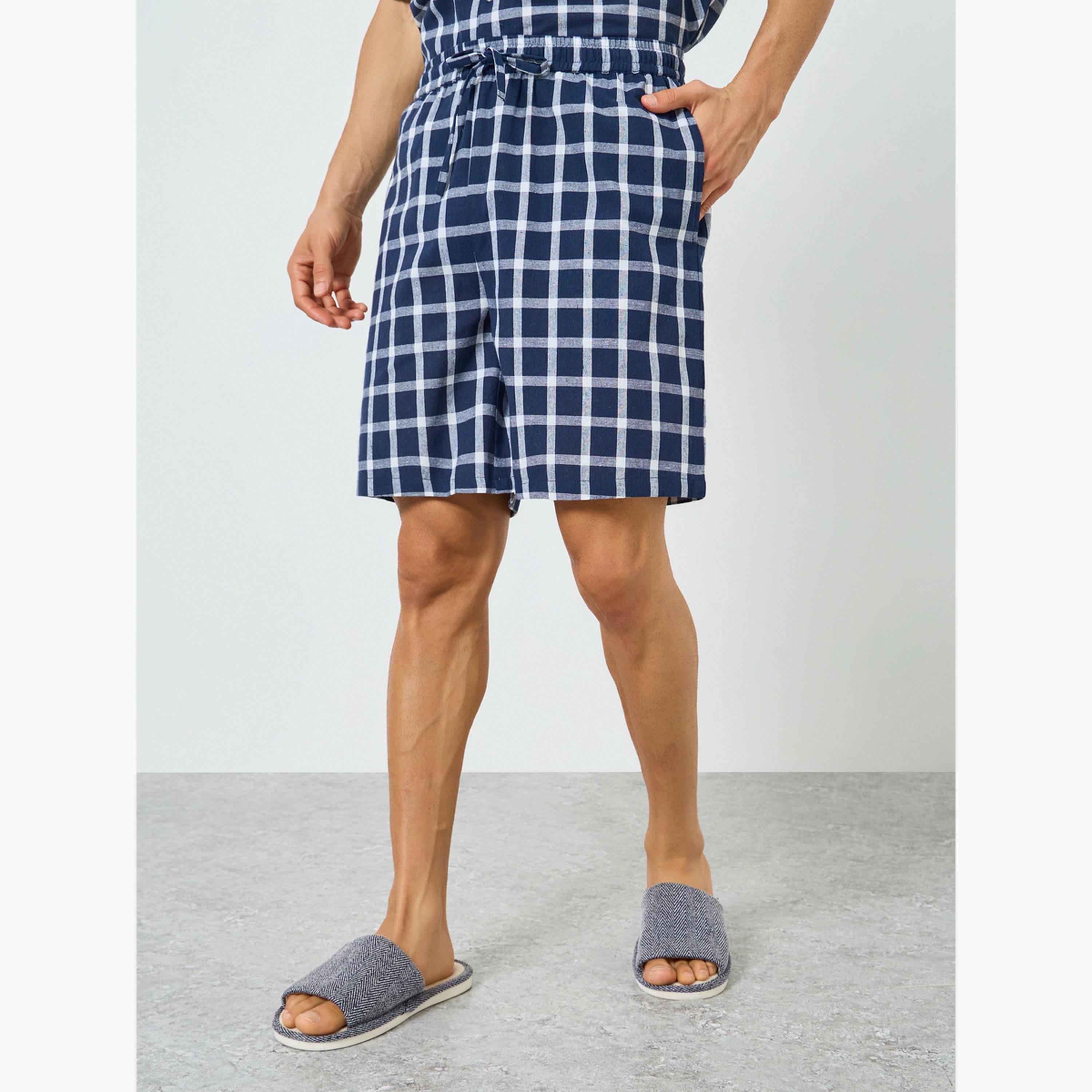 مجموعة من قميص قطن مربعات وشورت للرجال-men-clothing-nightwear-sets-image-4