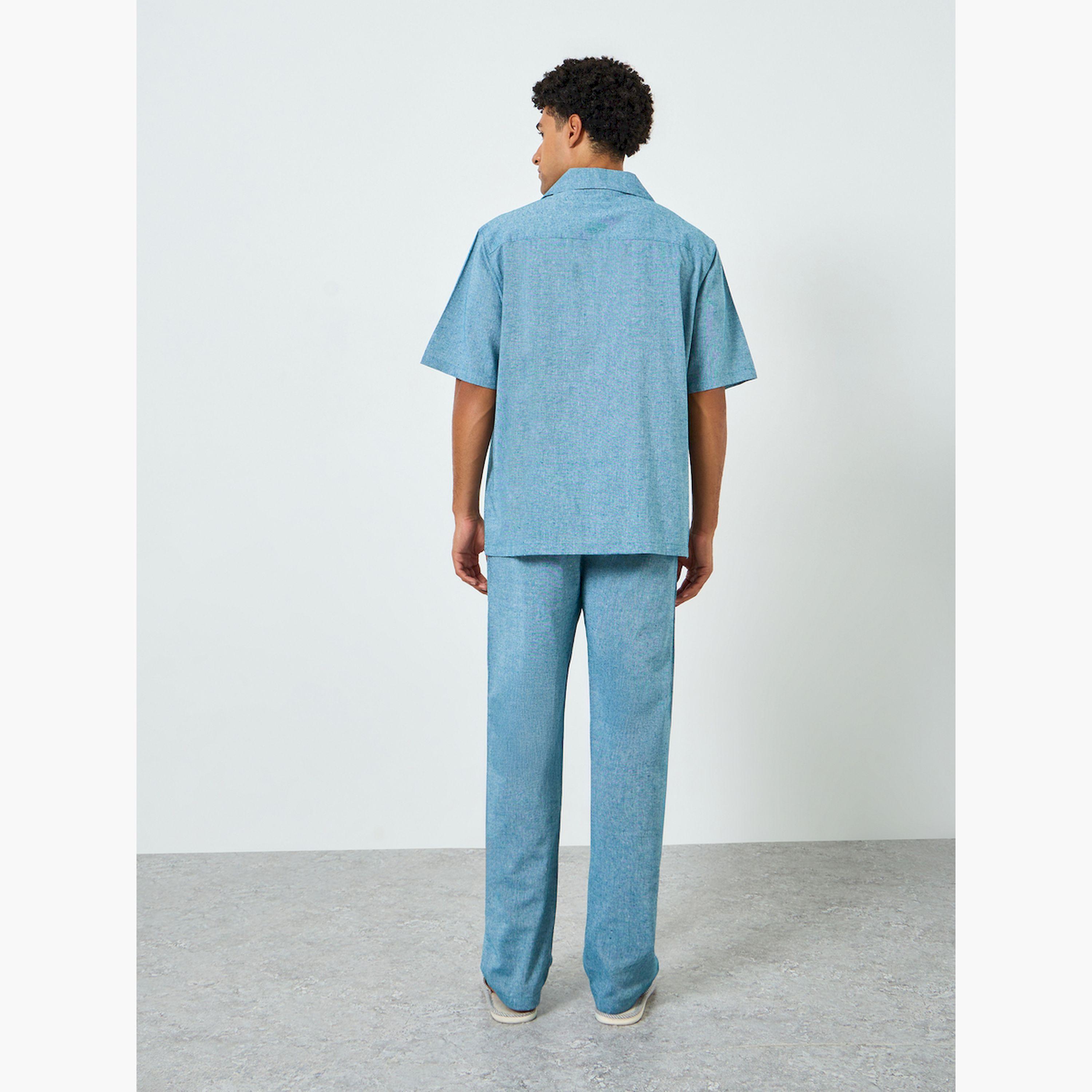 Styli Blue Cotton Relaxed Shirt and Pyjama Set-men-clothing-nightwear-sets-image-3