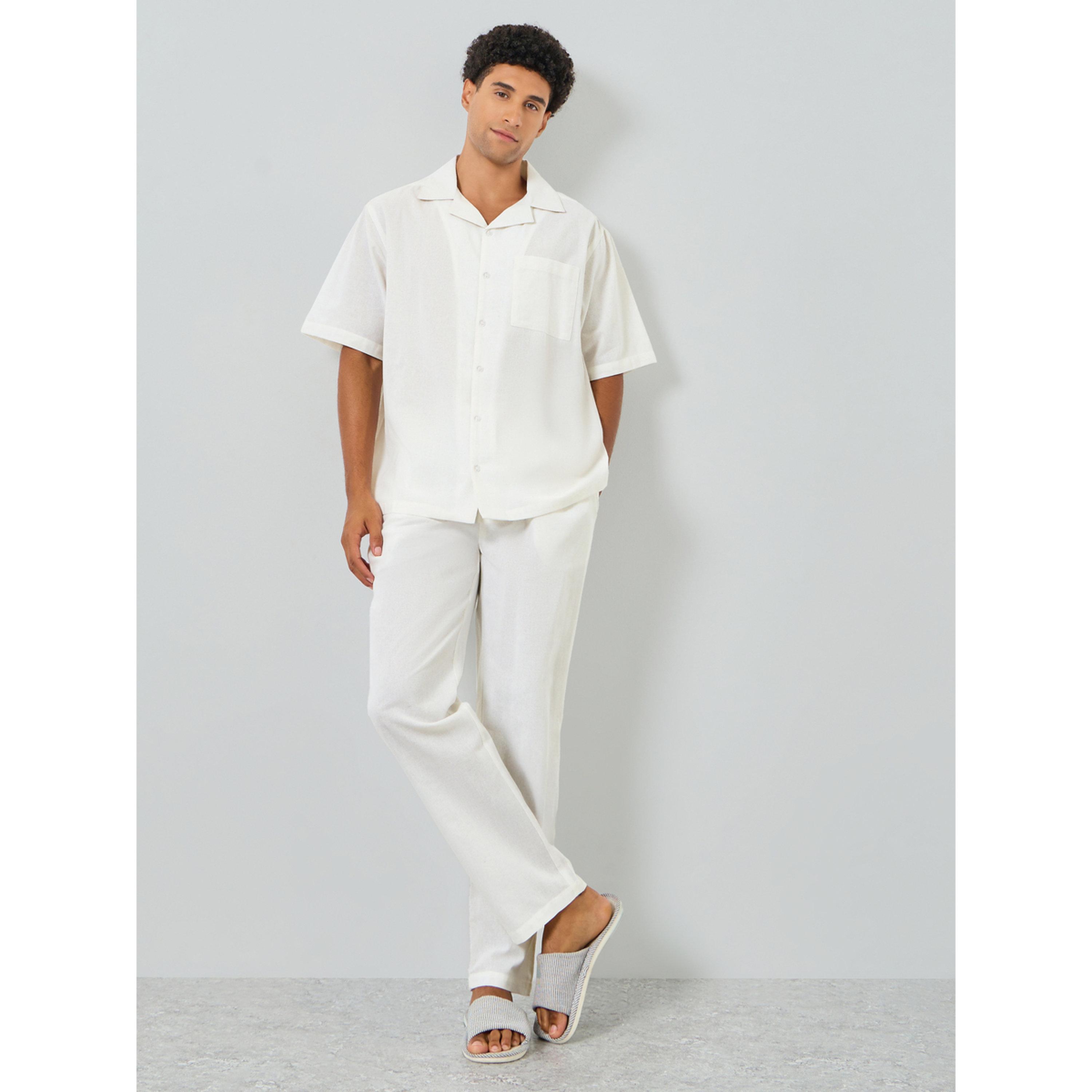 Styli Men White Cotton Relaxed Shirt and Pyjama Set-men-clothing-nightwear-sets-image-1