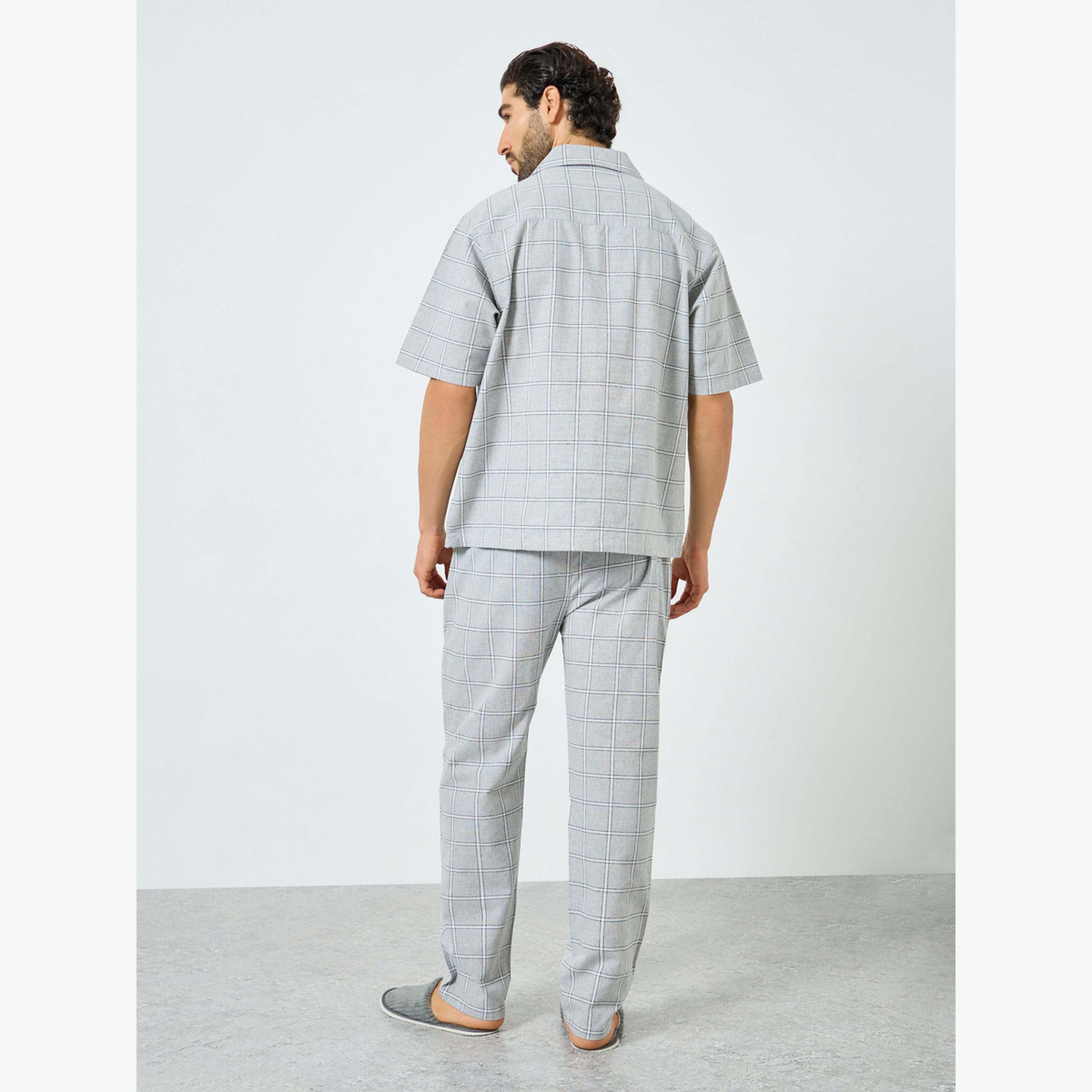 Styli Grey Relaxed Checked Cotton Shirt and Pyjama Set-men-clothing-nightwear-sets-image-3