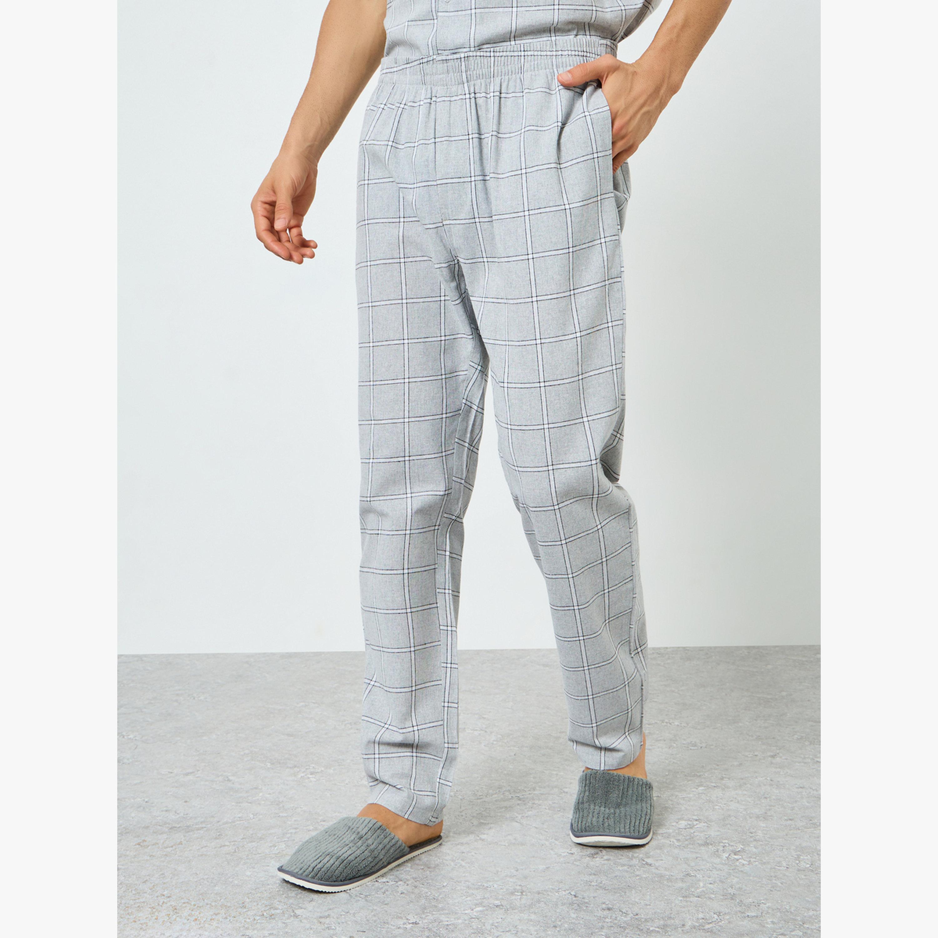 Styli Grey Relaxed Checked Cotton Shirt and Pyjama Set-men-clothing-nightwear-sets-image-4